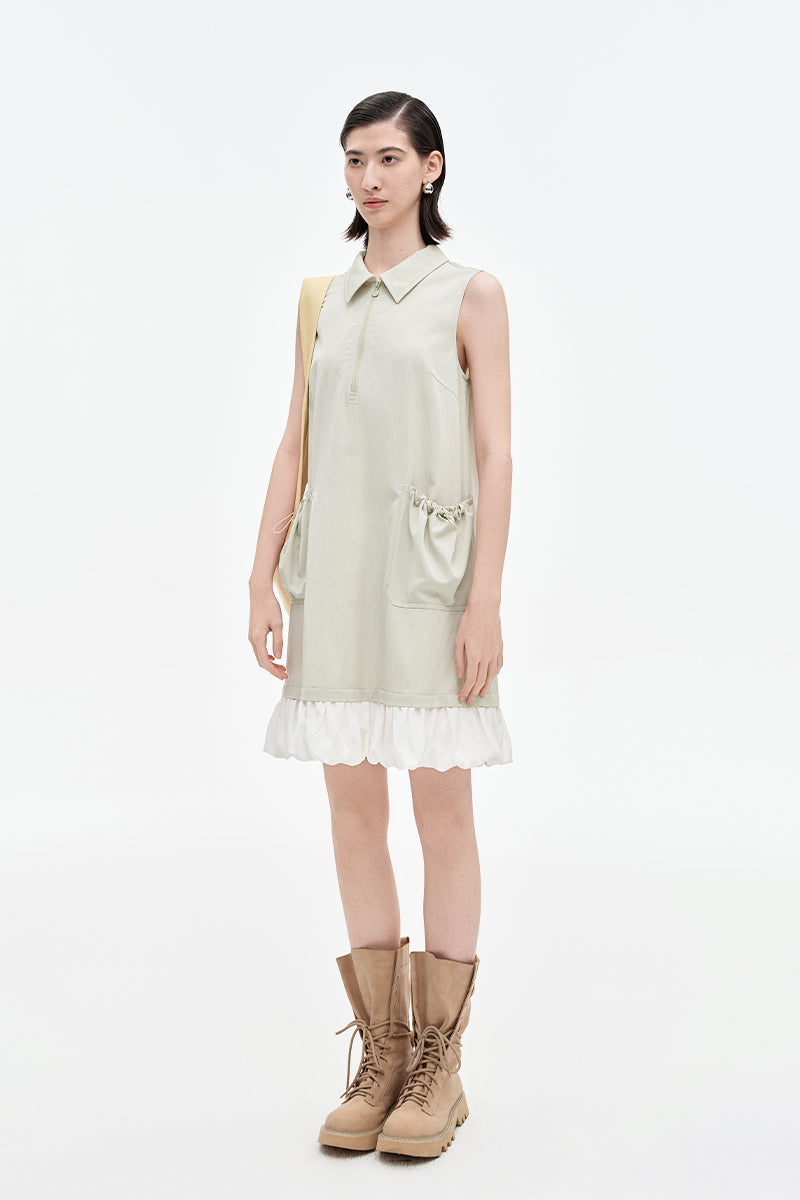 SELFWHO Light Khaki Half Zip Vest Dress