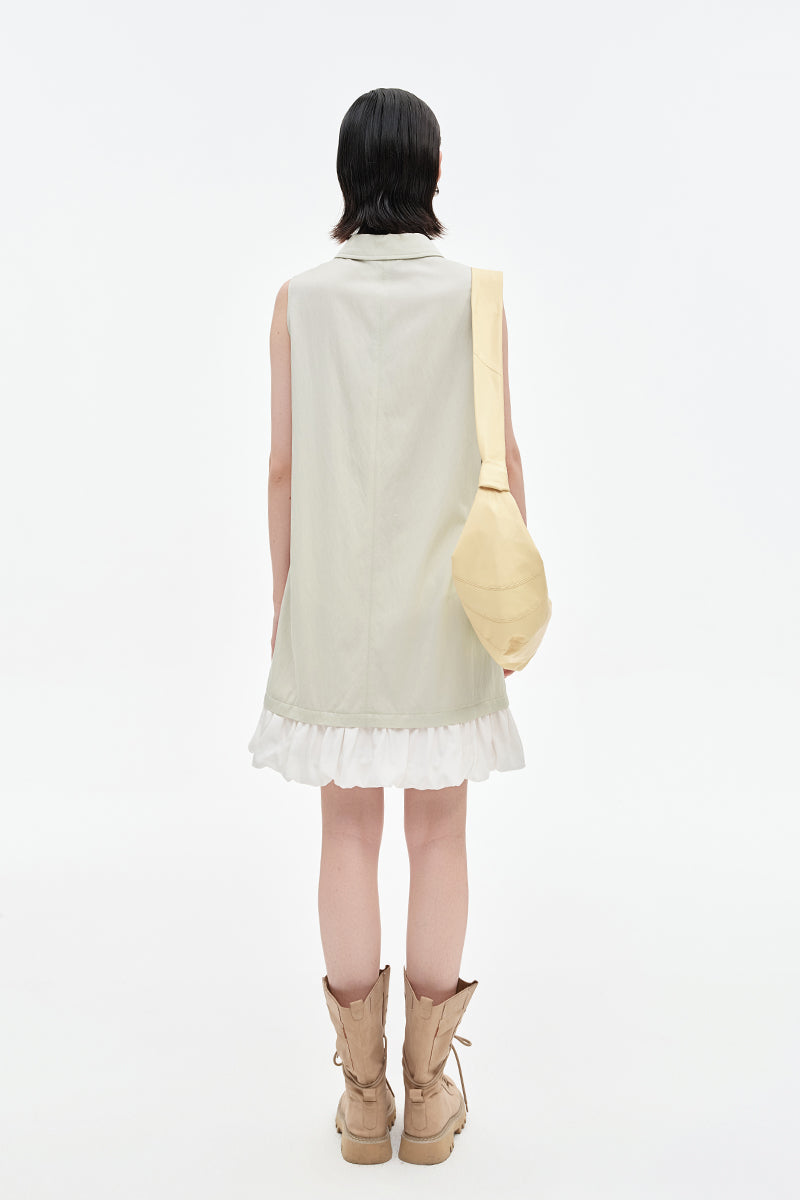 SELFWHO Light Khaki Half Zip Vest Dress