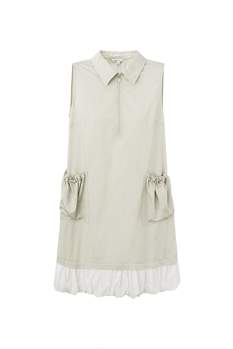 SELFWHO Light Khaki Half Zip Vest Dress