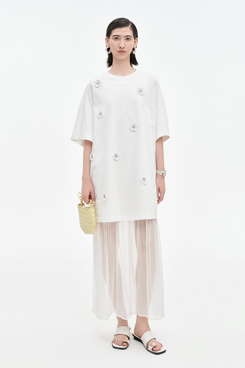 SELFWHO Acetate Blend Woven Patchwork Dress