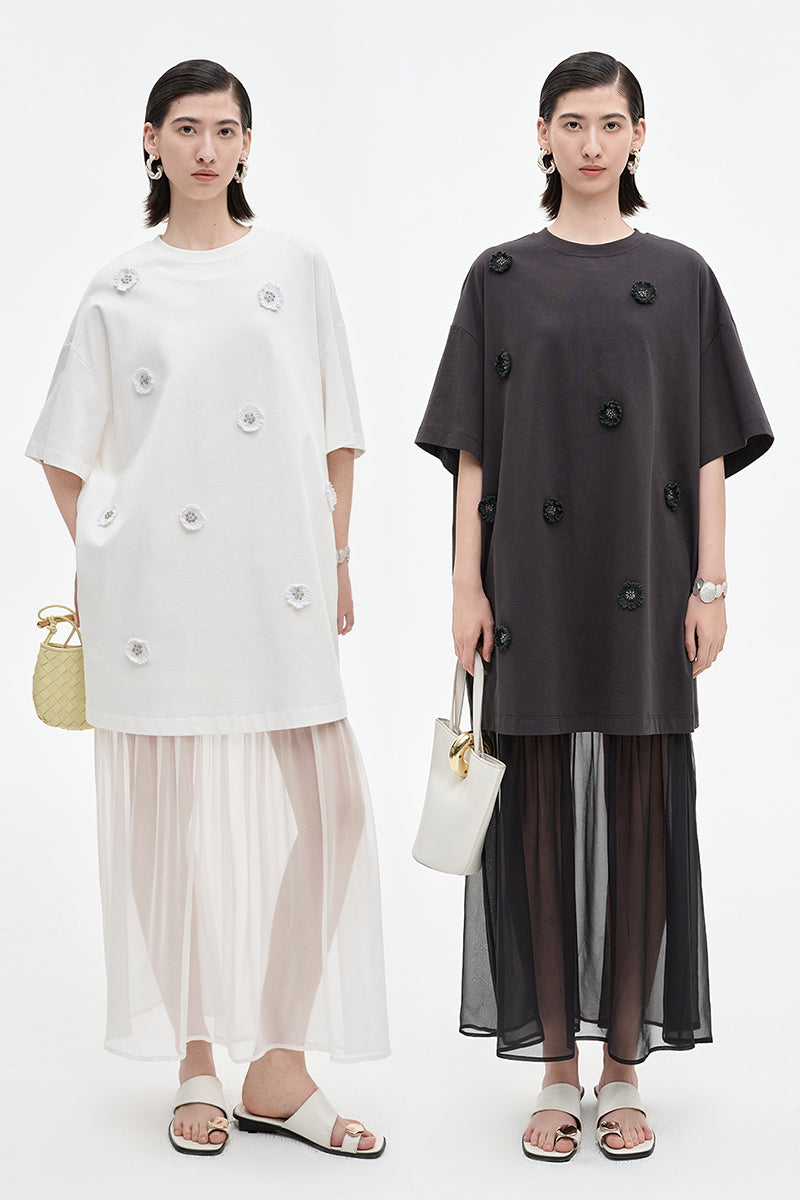 SELFWHO Acetate Blend Woven Patchwork Dress