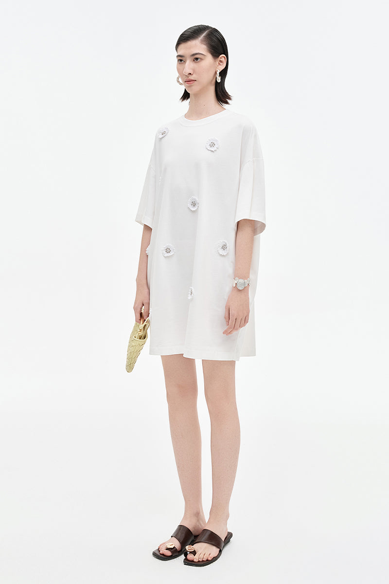SELFWHO Acetate Blend Woven Patchwork Dress