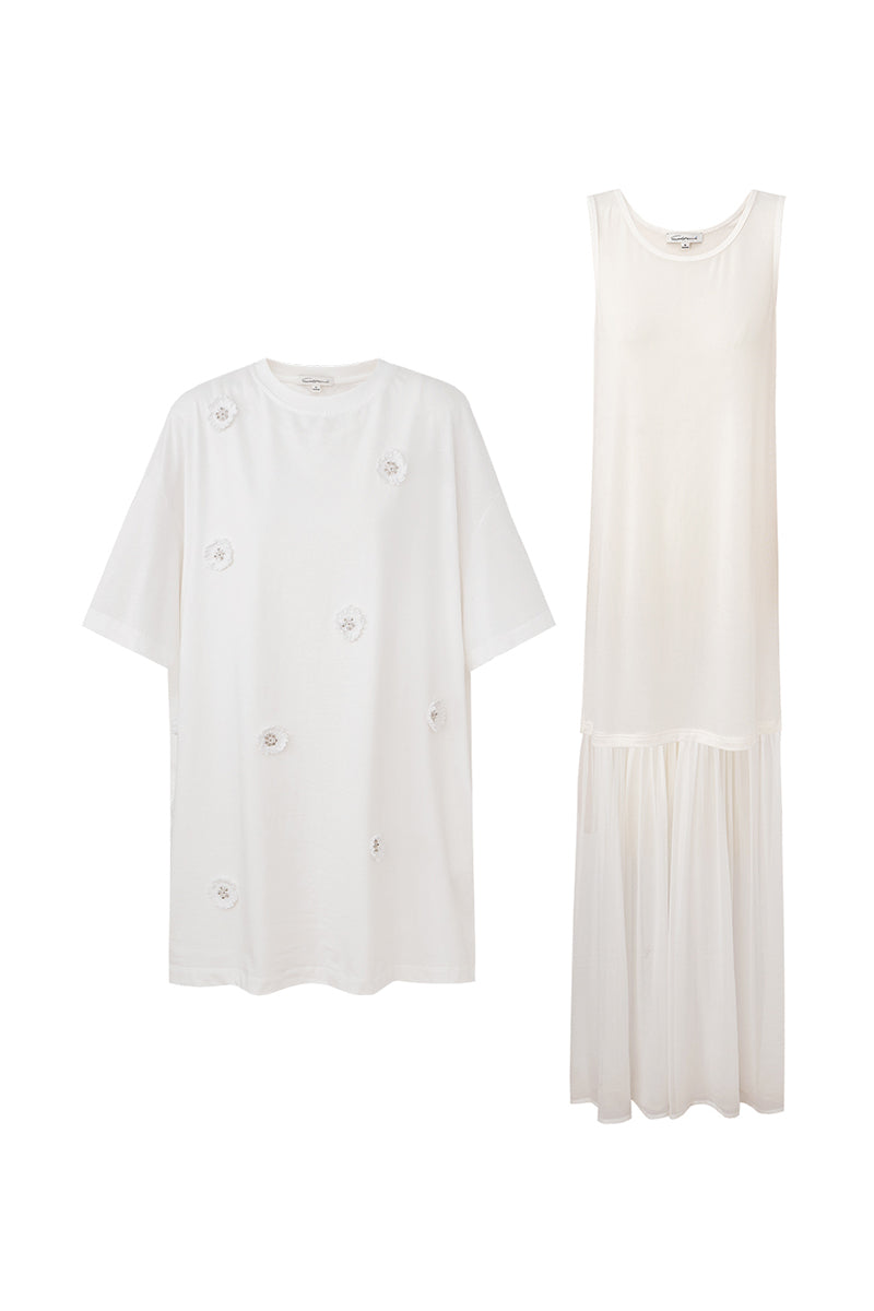 SELFWHO Acetate Blend Woven Patchwork Dress