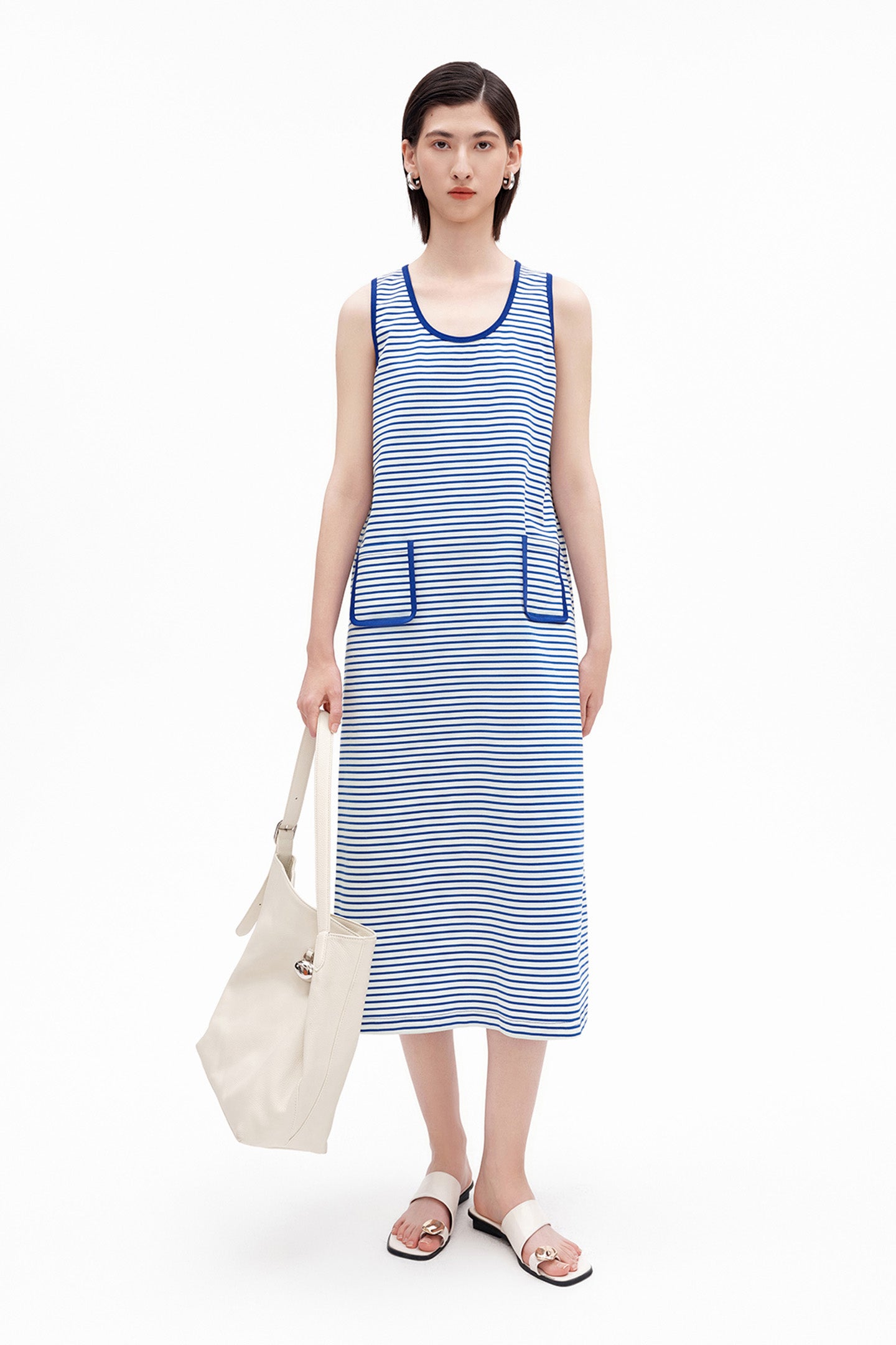 Pure Cotton Striped U-Neck Dress