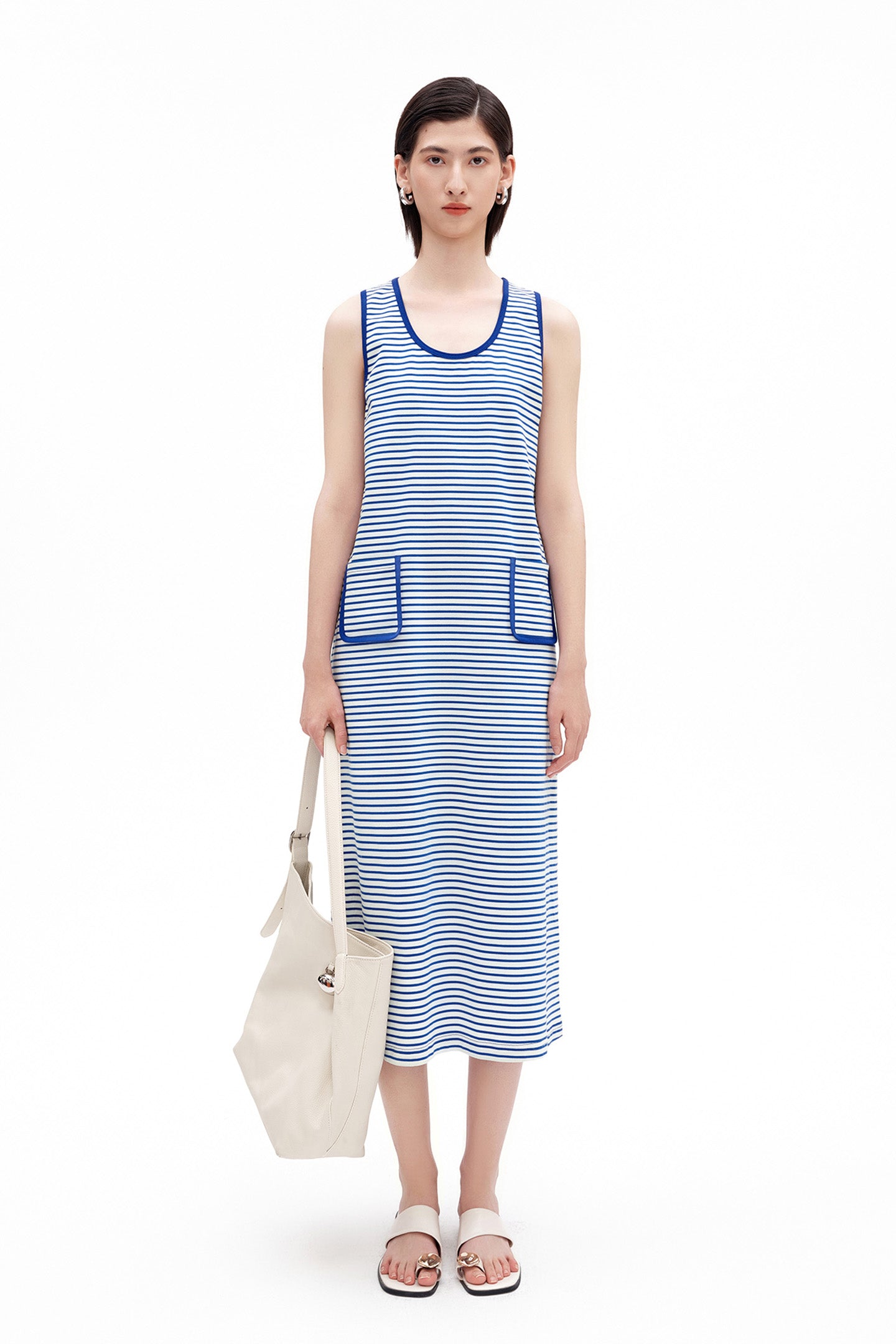 Pure Cotton Striped U-Neck Dress