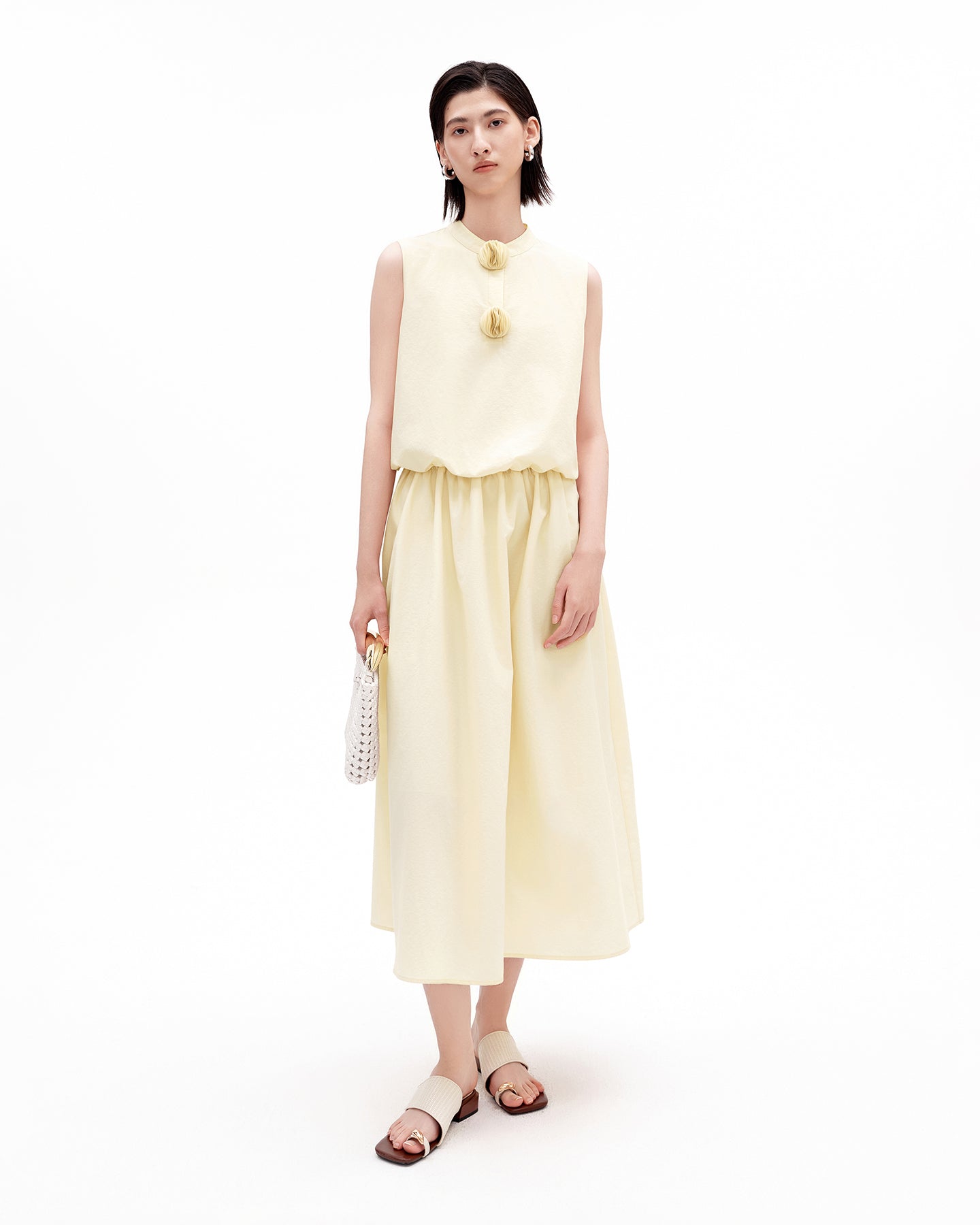 Cotton blend simple sleeveless dress