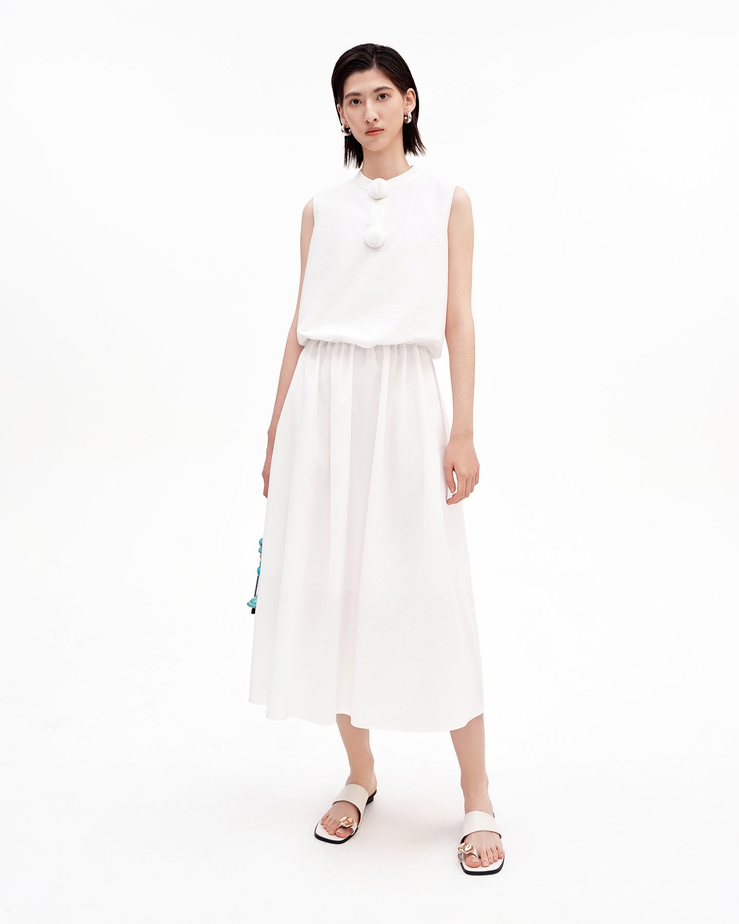 Cotton blend simple sleeveless dress