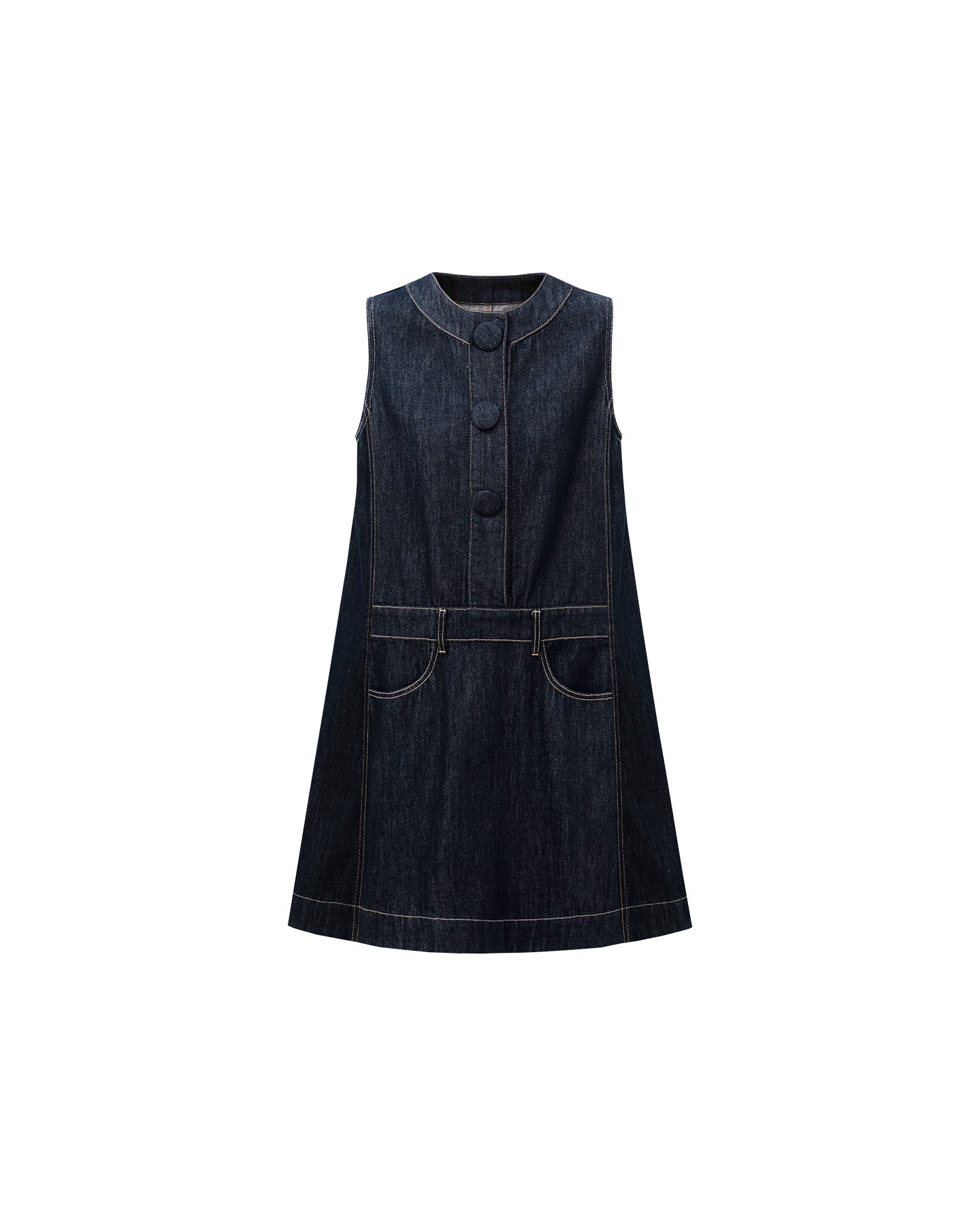 Retro Raw Denim-Style Sleeveless Dress