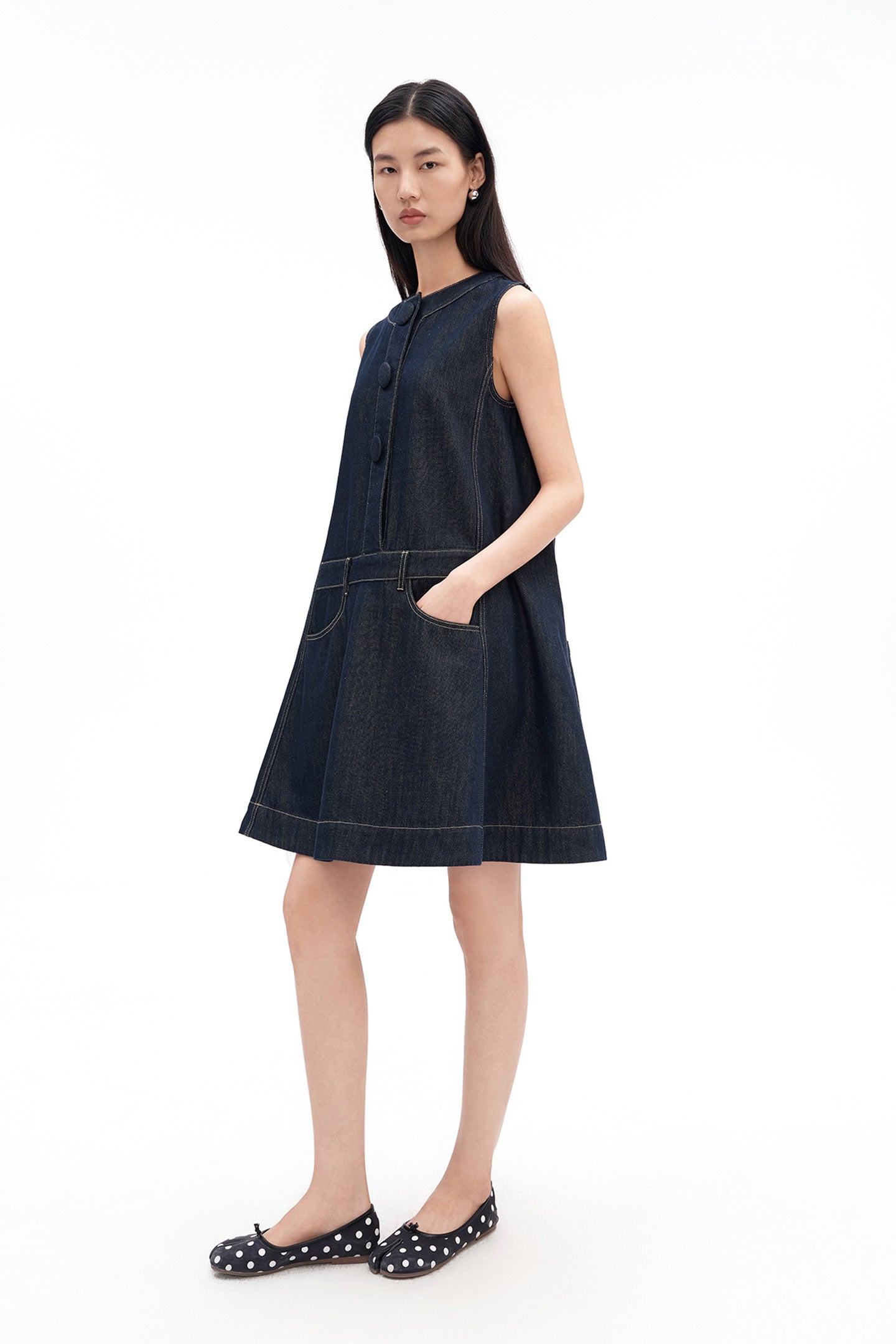 Retro Raw Denim-Style Sleeveless Dress