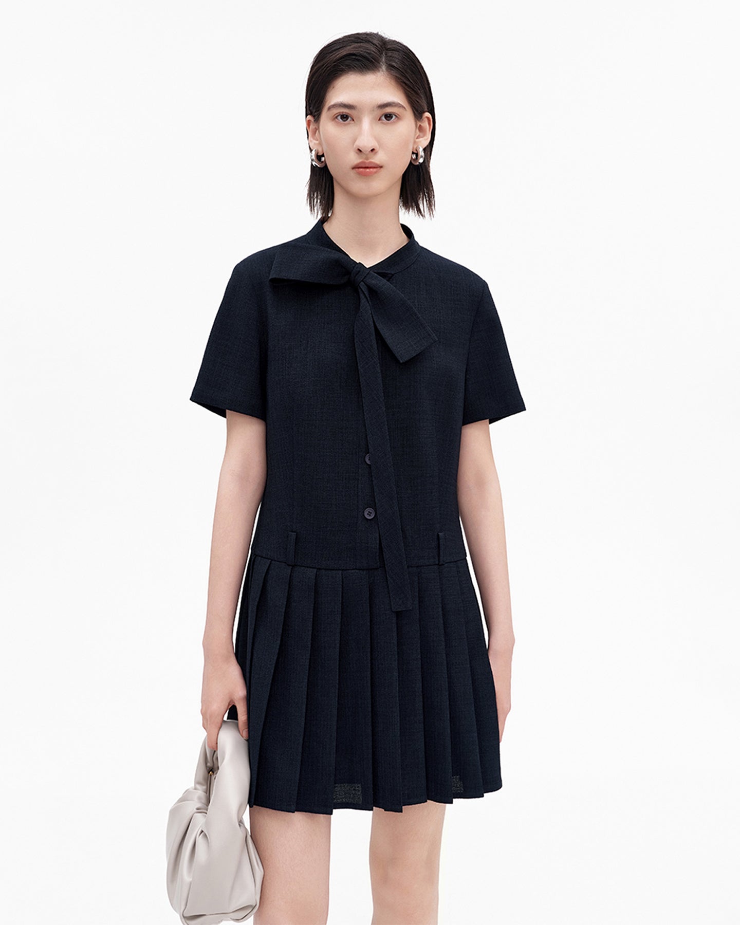 Linen-Look Pleated Dress