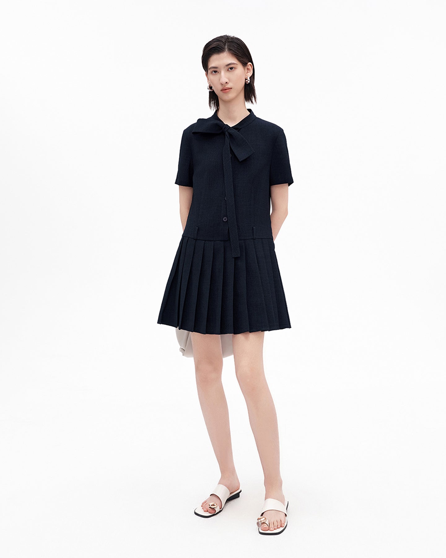 Linen-Look Pleated Dress