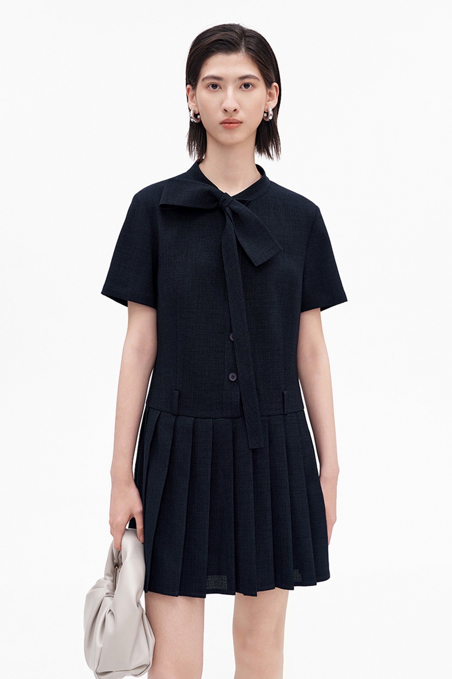 Linen-Look Pleated Dress