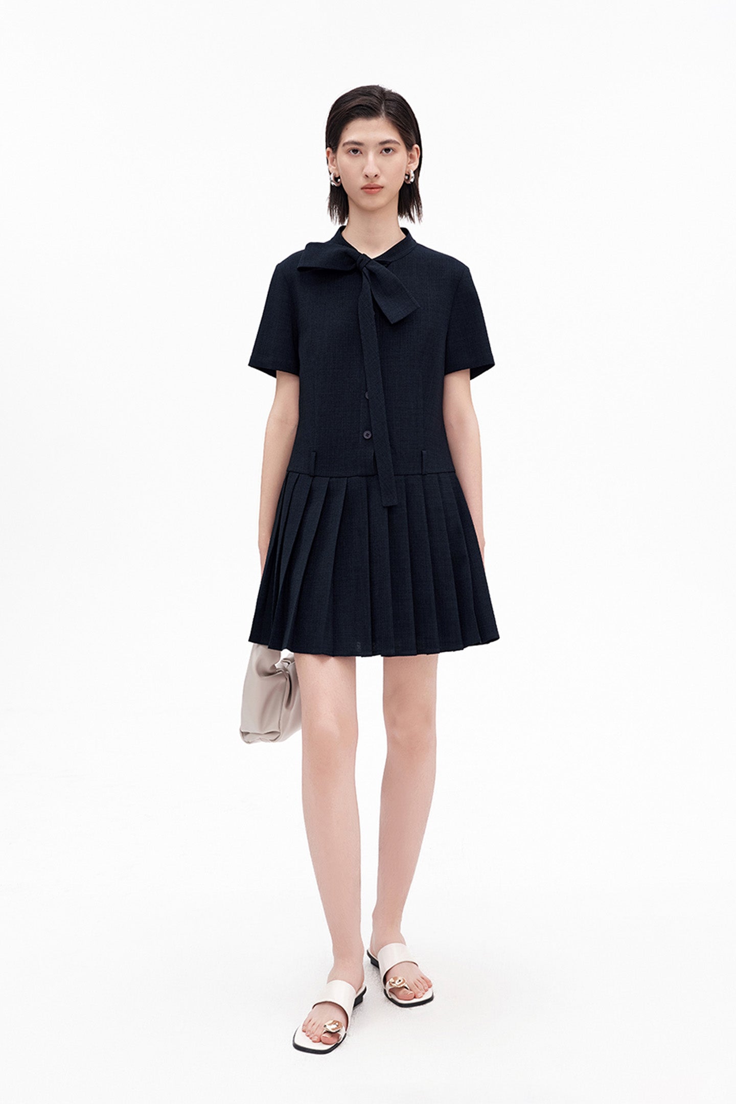Linen-Look Pleated Dress