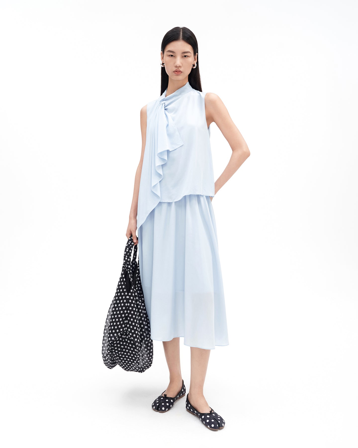 Lyocell Draped Cowl-Neck Dress
