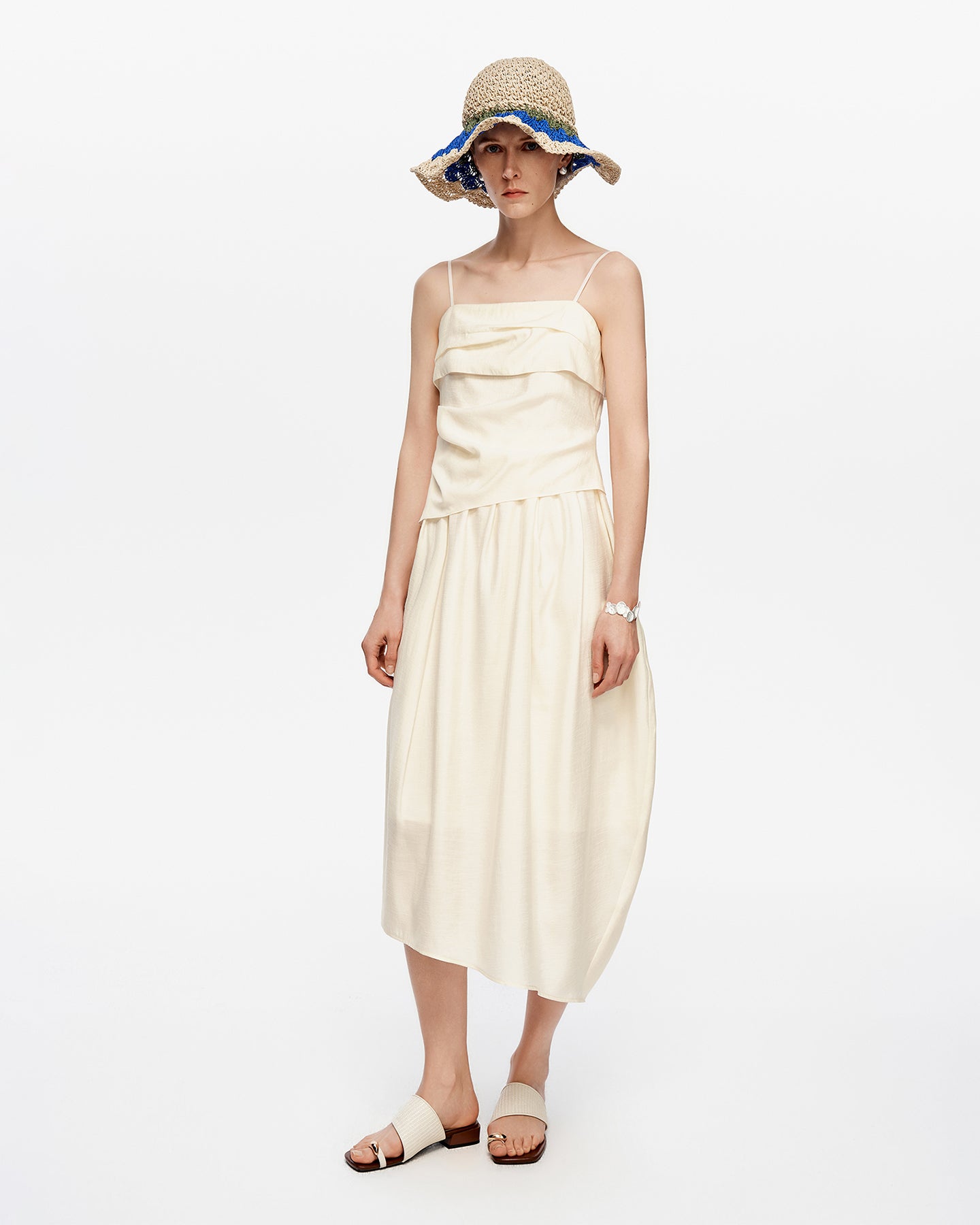 Acetate blend pleated slip dress