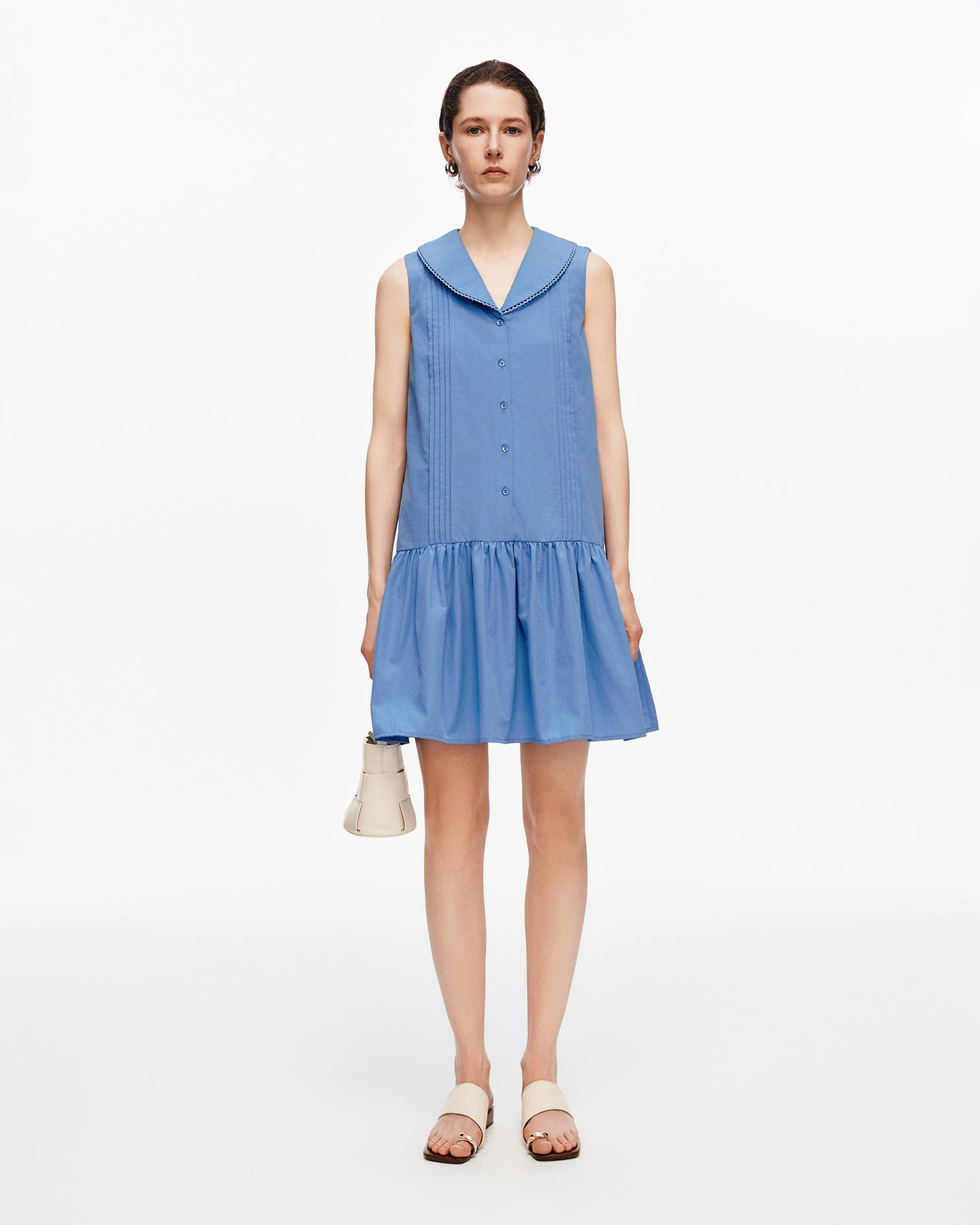 Cotton blend A-line straight dress