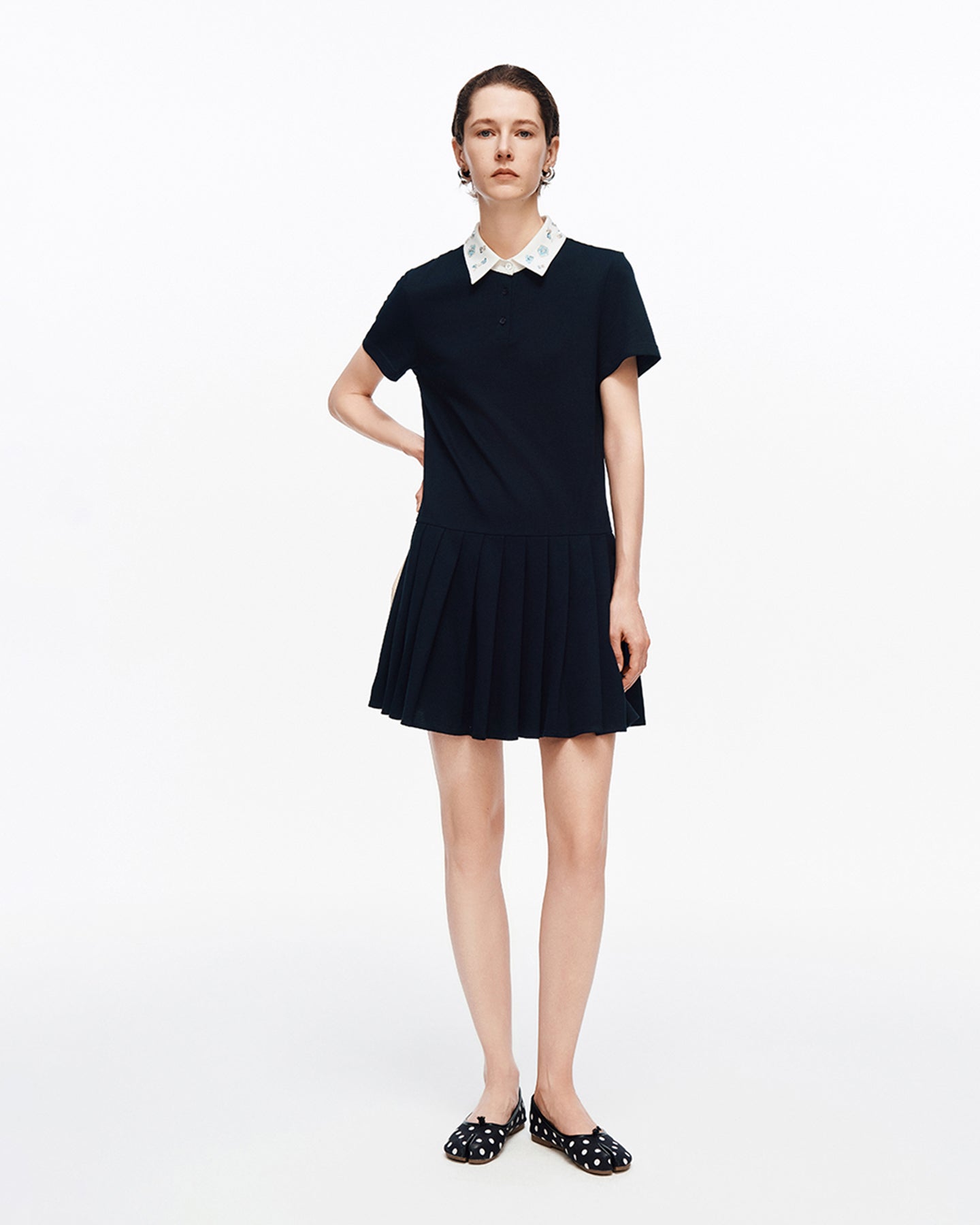 Beaded Color-block Polo Dress