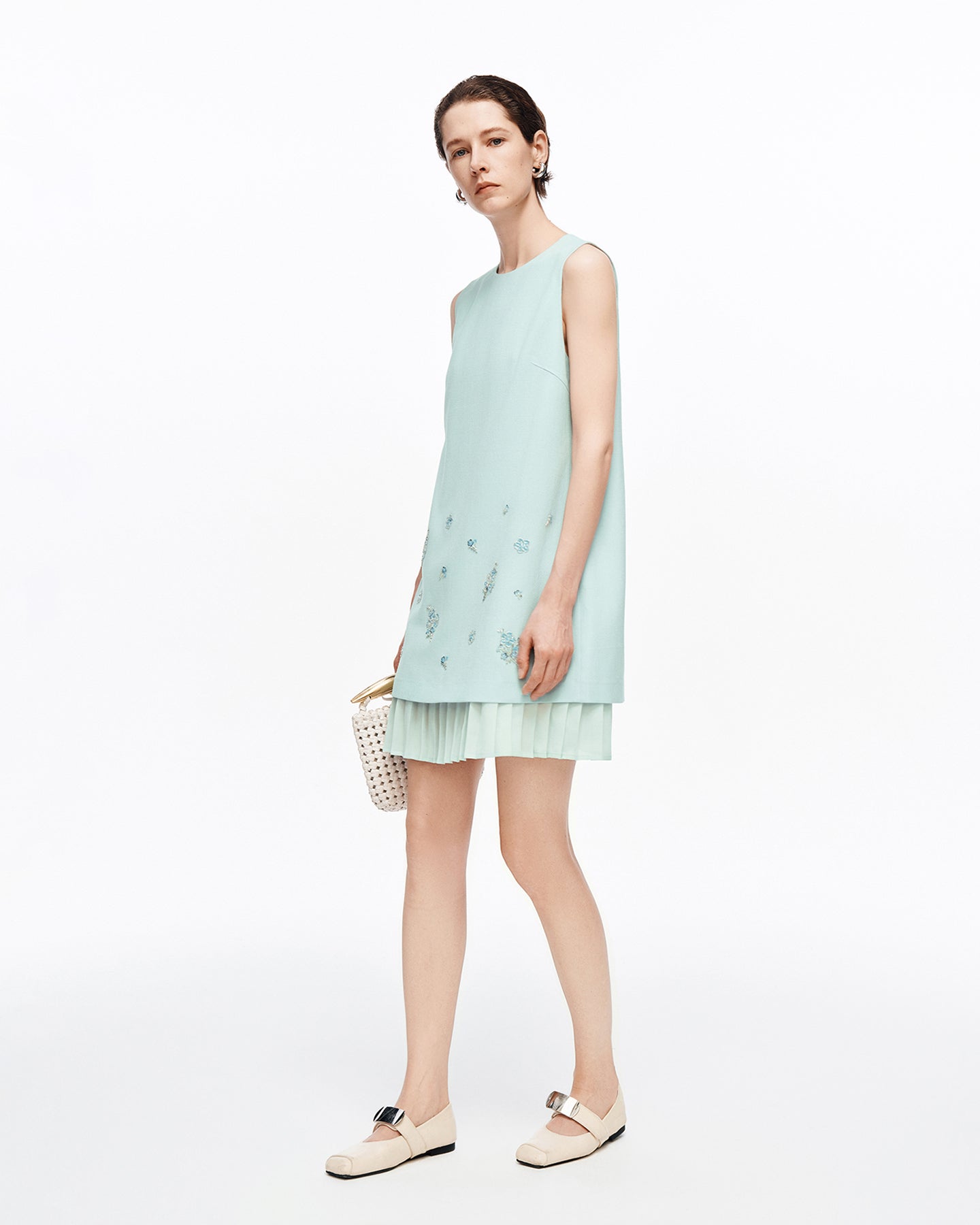 Acetate-Blend Beaded Sleeveless Dress