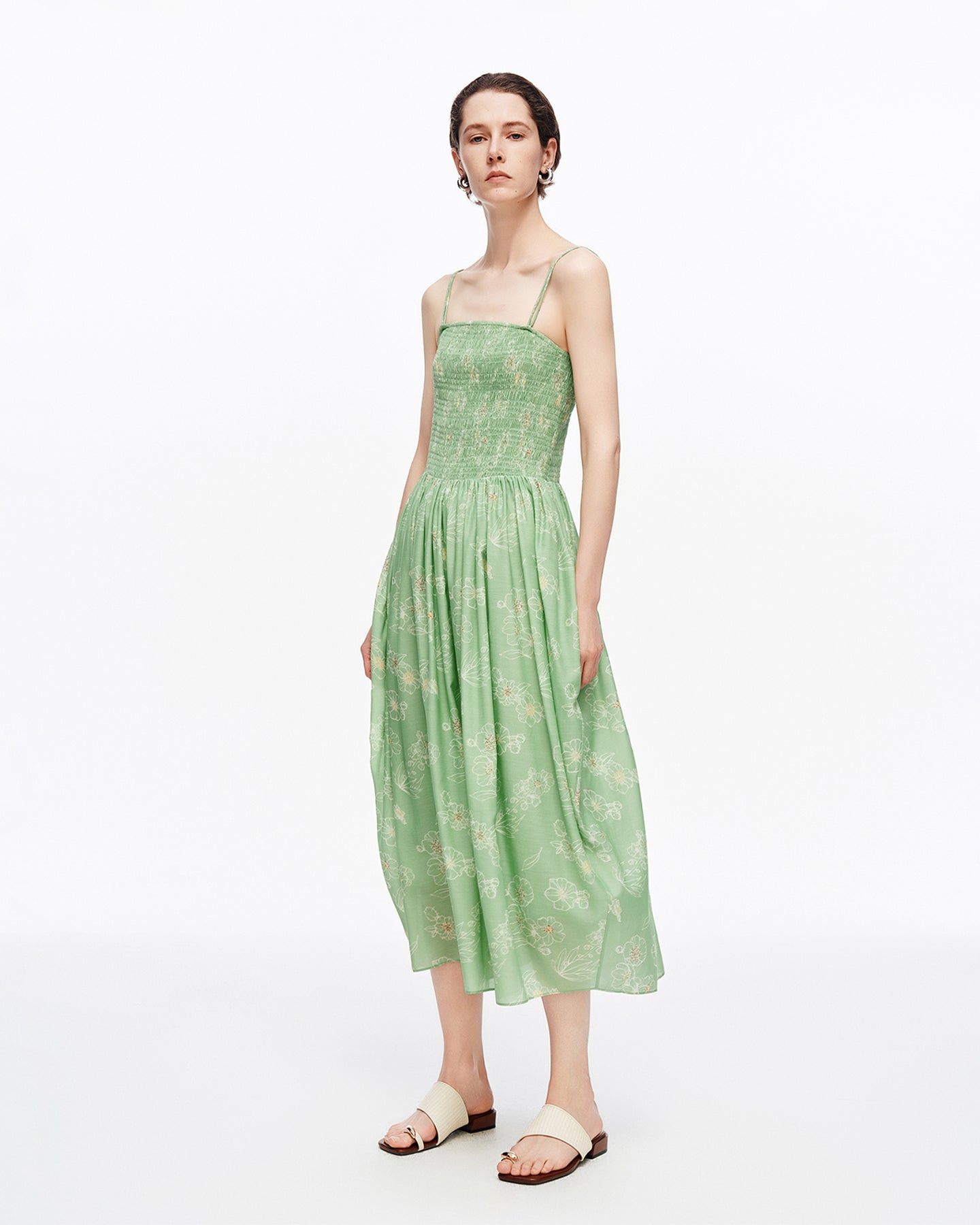 Printed Square-Neck Dress in Acetate Blend