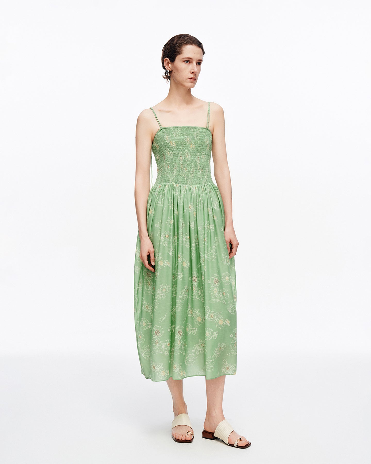Printed Square-Neck Dress in Acetate Blend