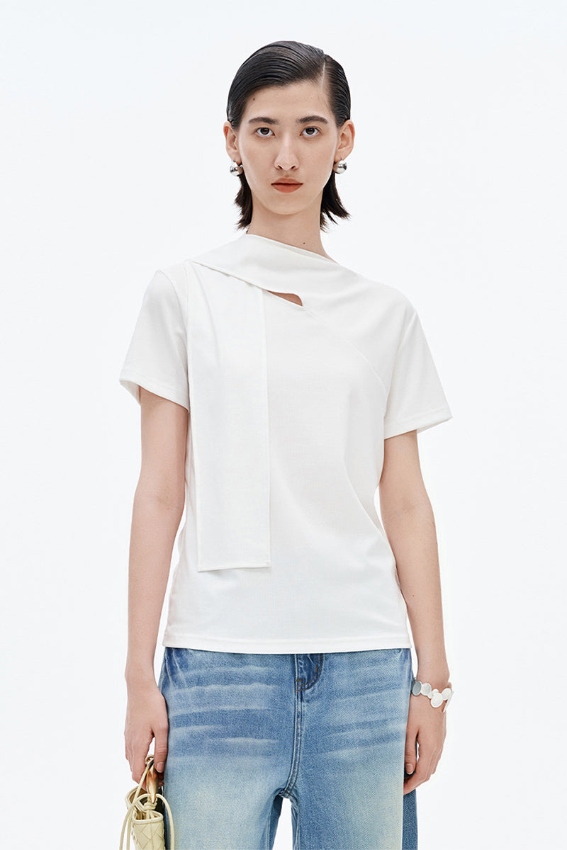 Lyocell Cotton Scarf Collar Top