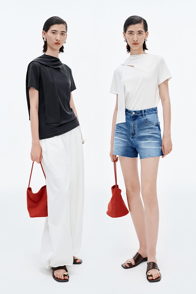 Lyocell Cotton Scarf Collar Top