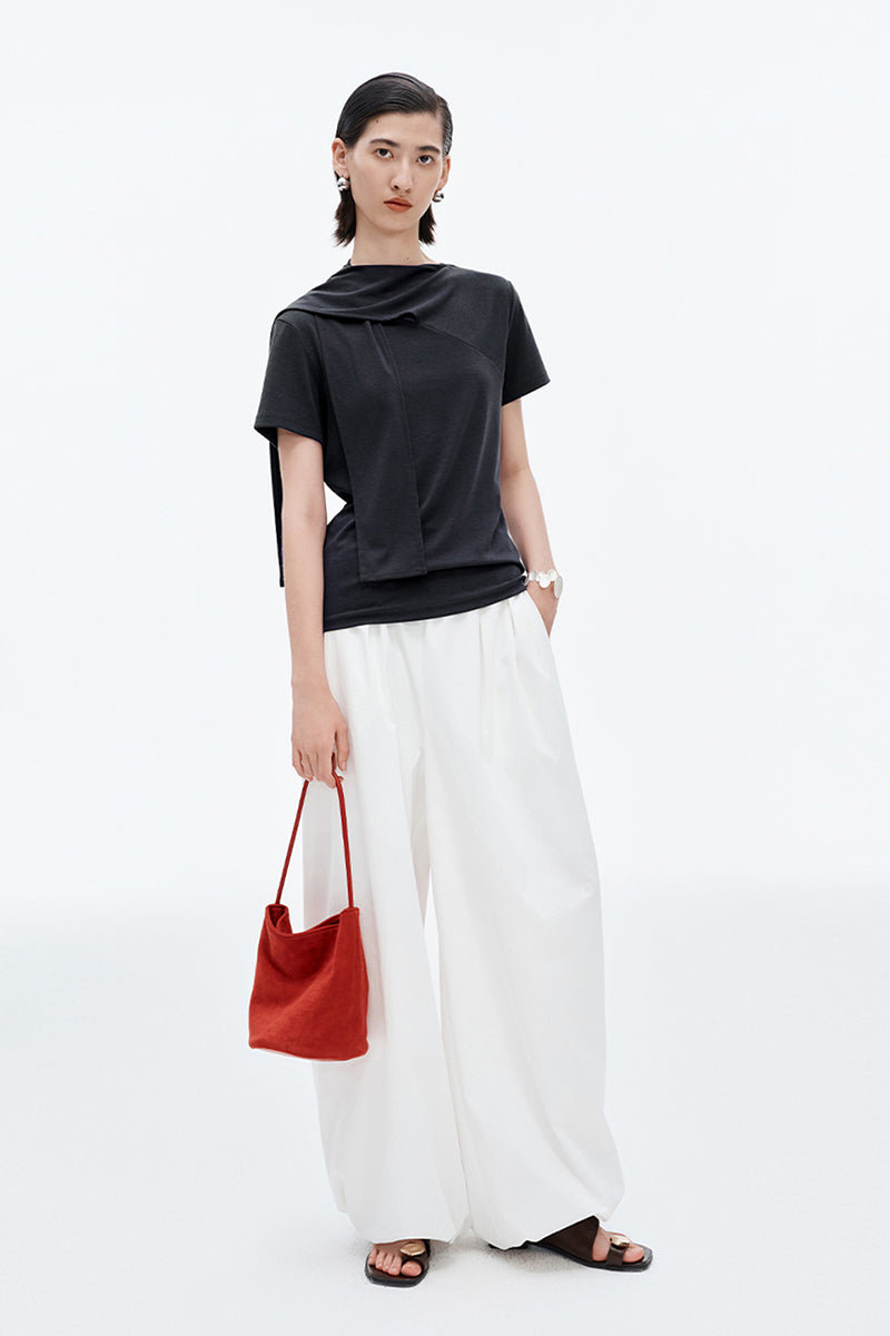 Lyocell Cotton Scarf Collar Top
