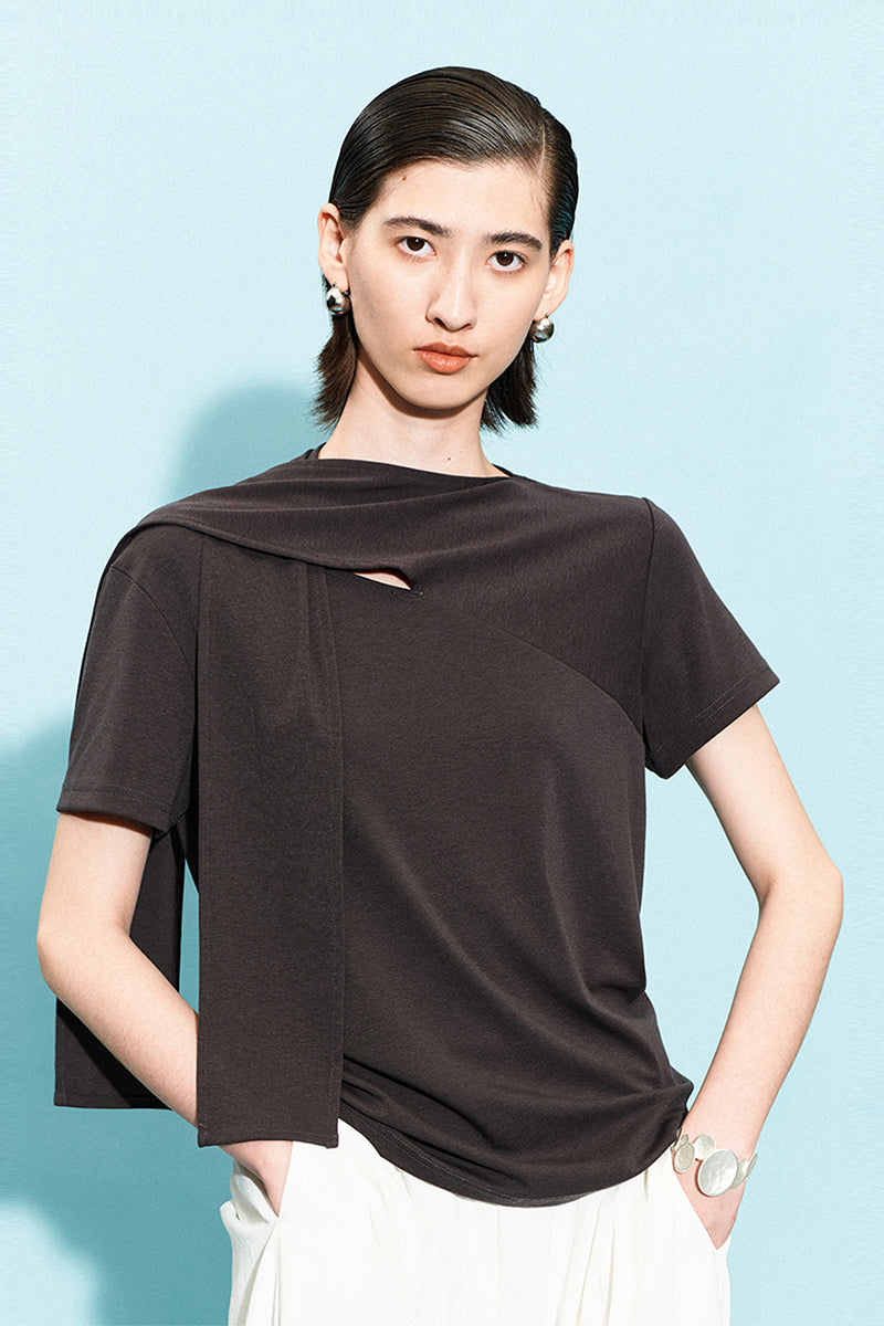 Lyocell Cotton Scarf Collar Top