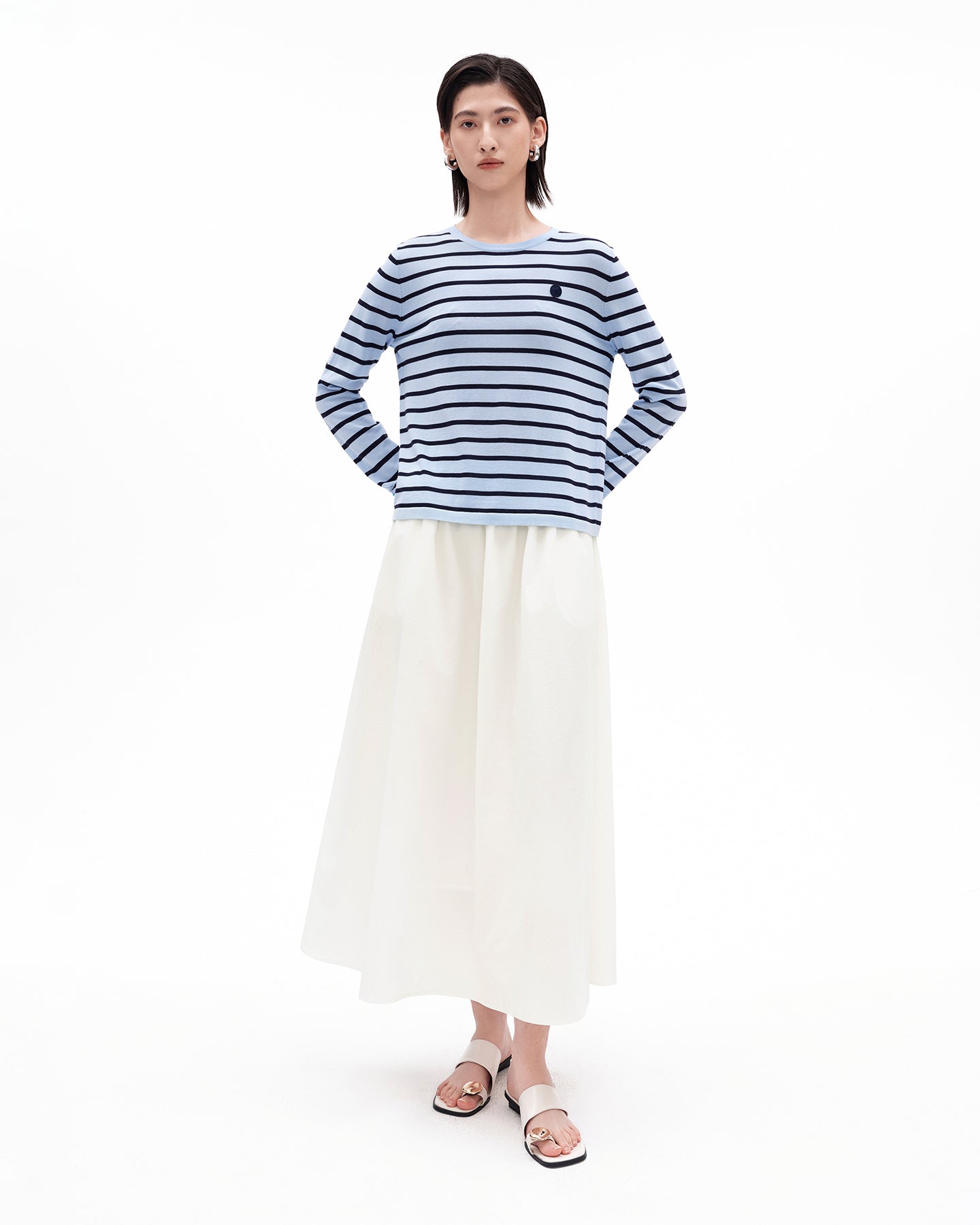 Cotton Acetate Striped Long-Sleeve