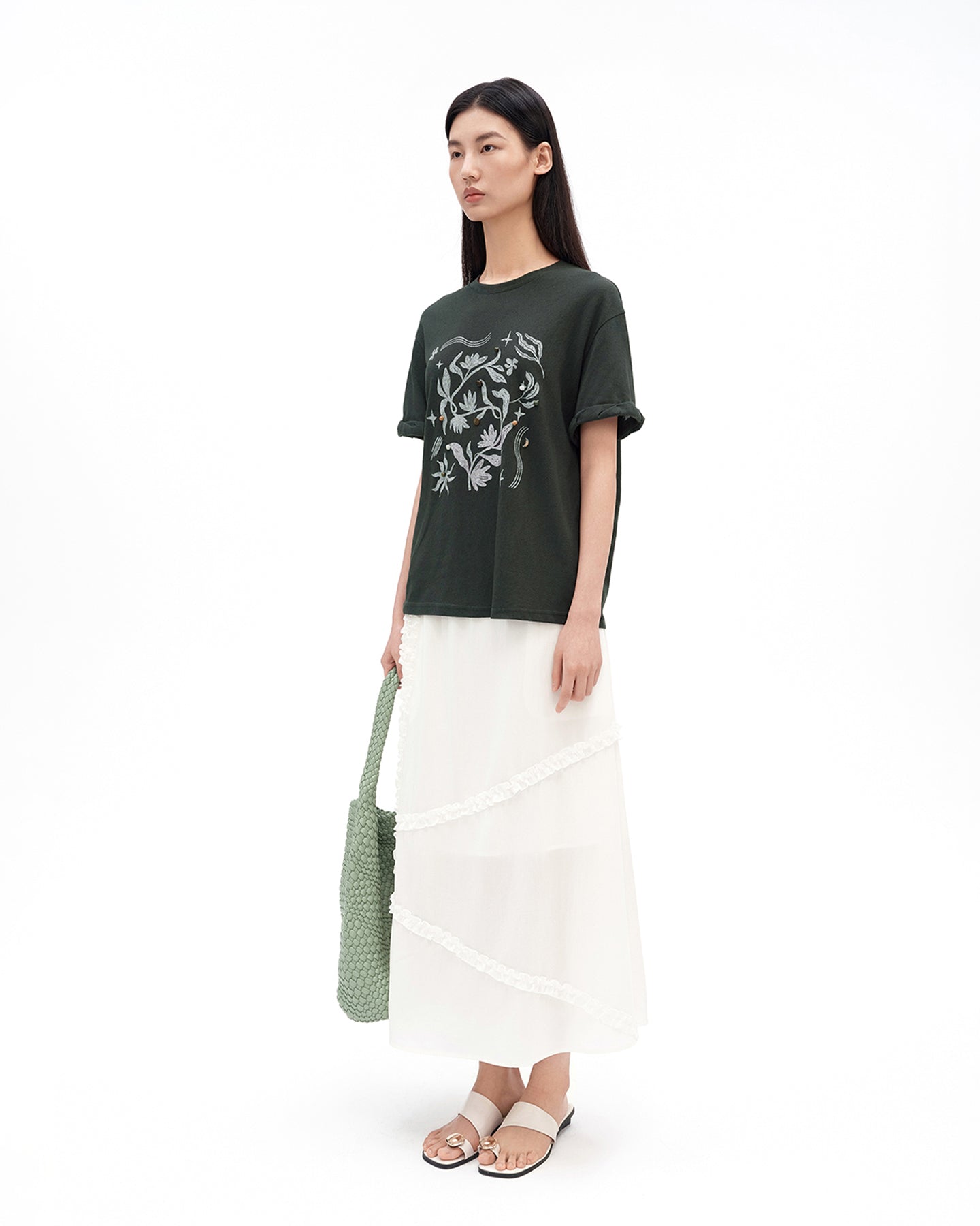 Cotton-Blend T-Shirt with Button and Floral Print
