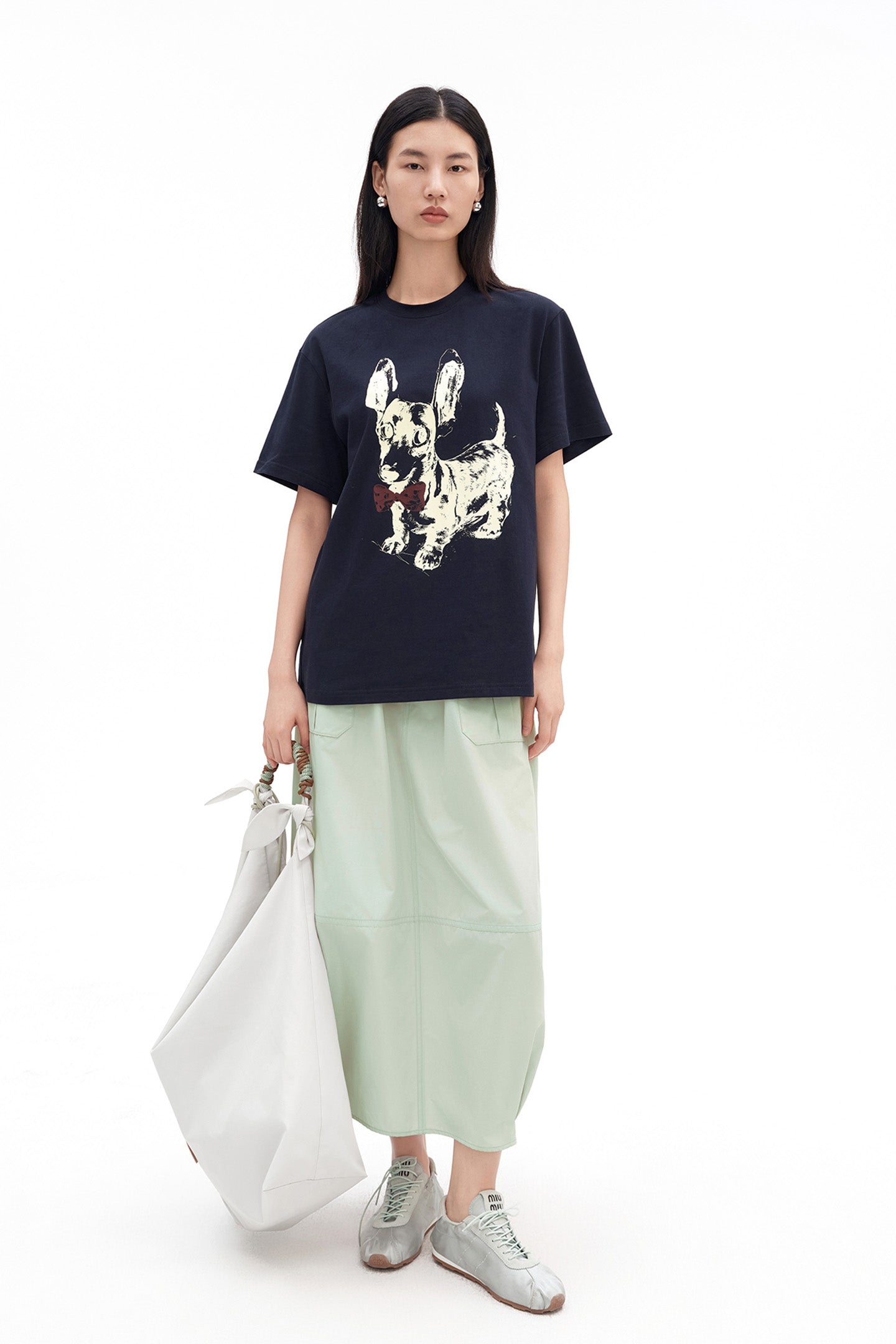 Pure Cotton T-Shirt with Dachshund Puppy Pattern