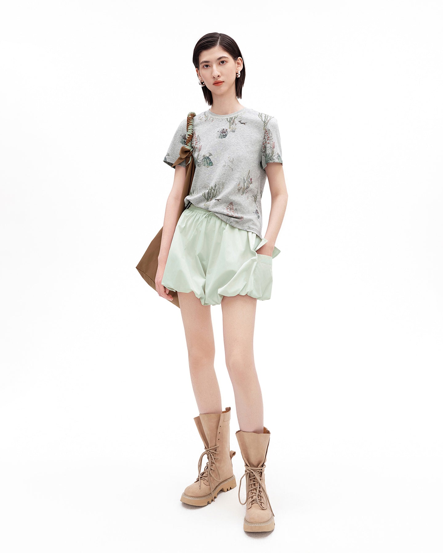 Cactus & Puppy Print Cropped T-Shirt
