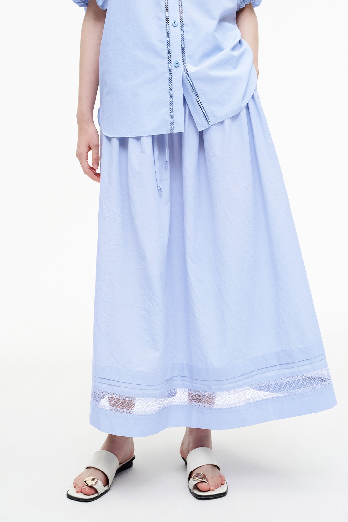 SELFWHO Meconopsis series hollow lace stitching skirt + top set for women