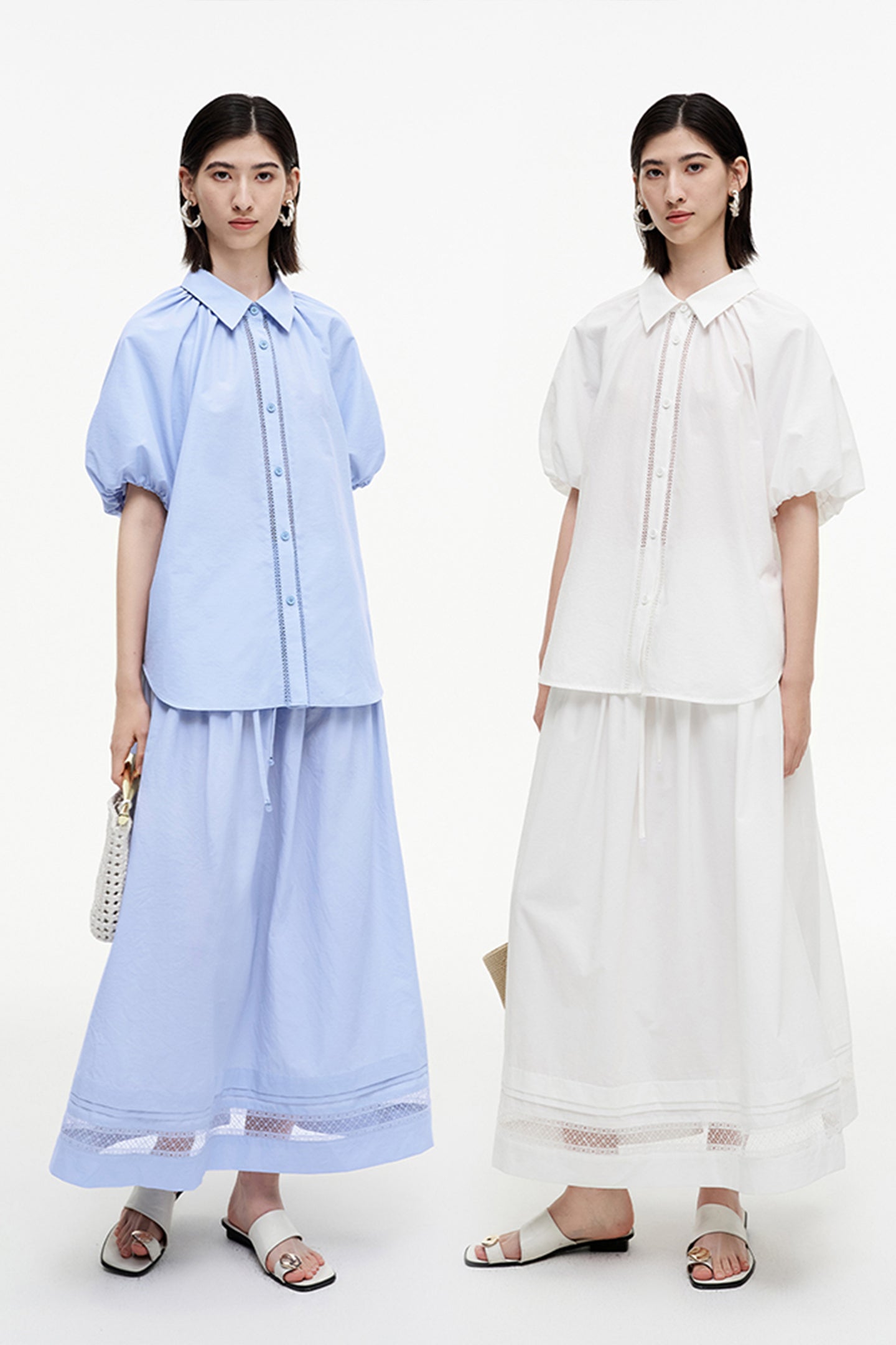 SELFWHO Meconopsis series hollow lace stitching skirt + top set for women