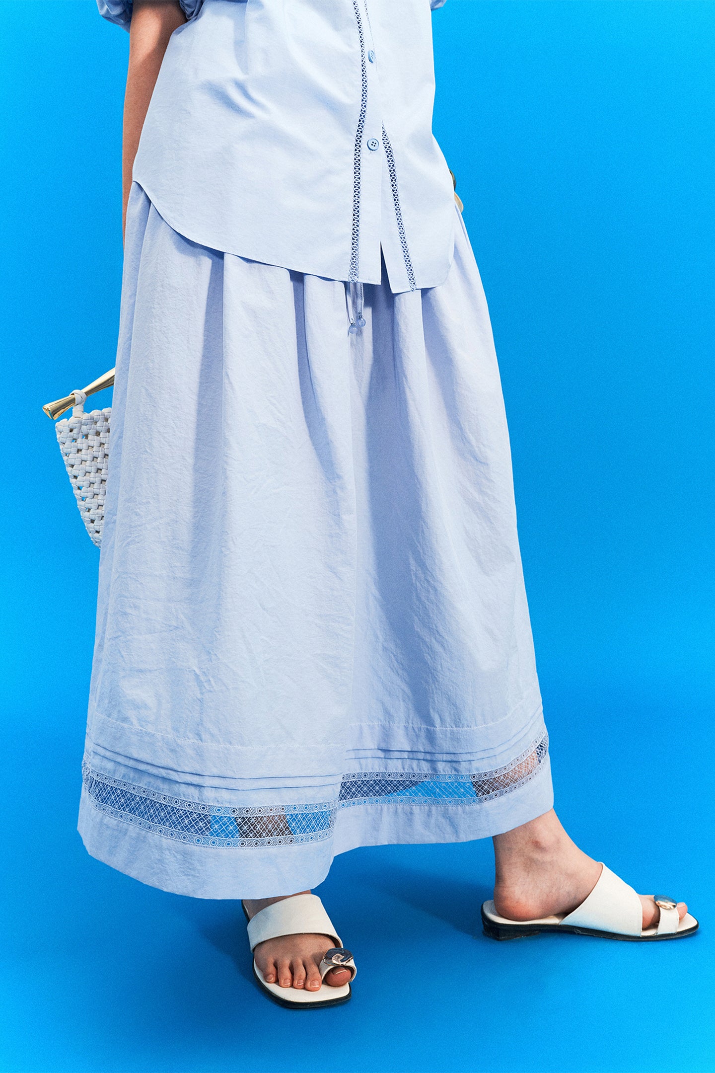 SELFWHO Meconopsis series hollow lace stitching skirt + top set for women
