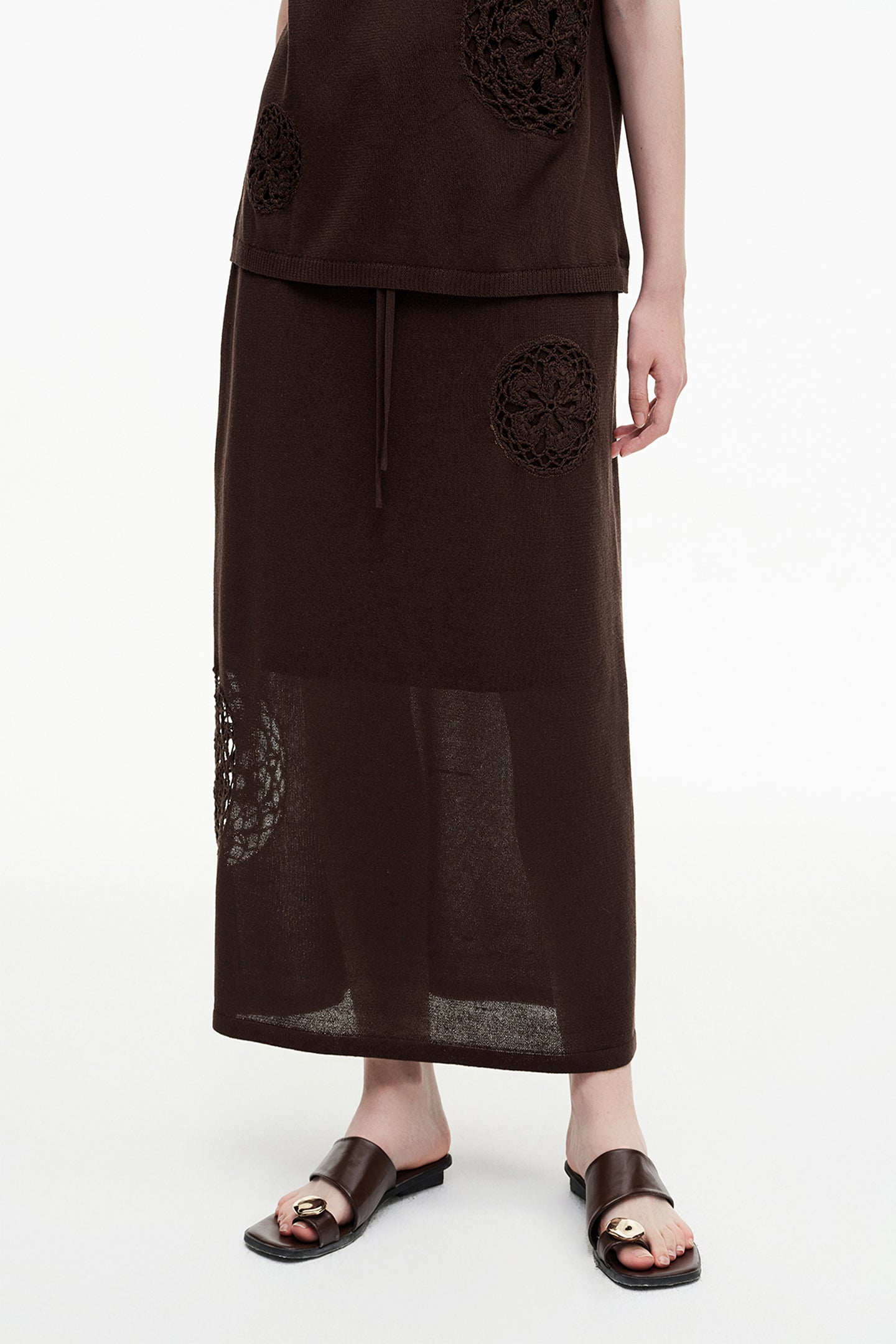 SELFWHO Meconopsis series linen hollow vest + straight skirt set