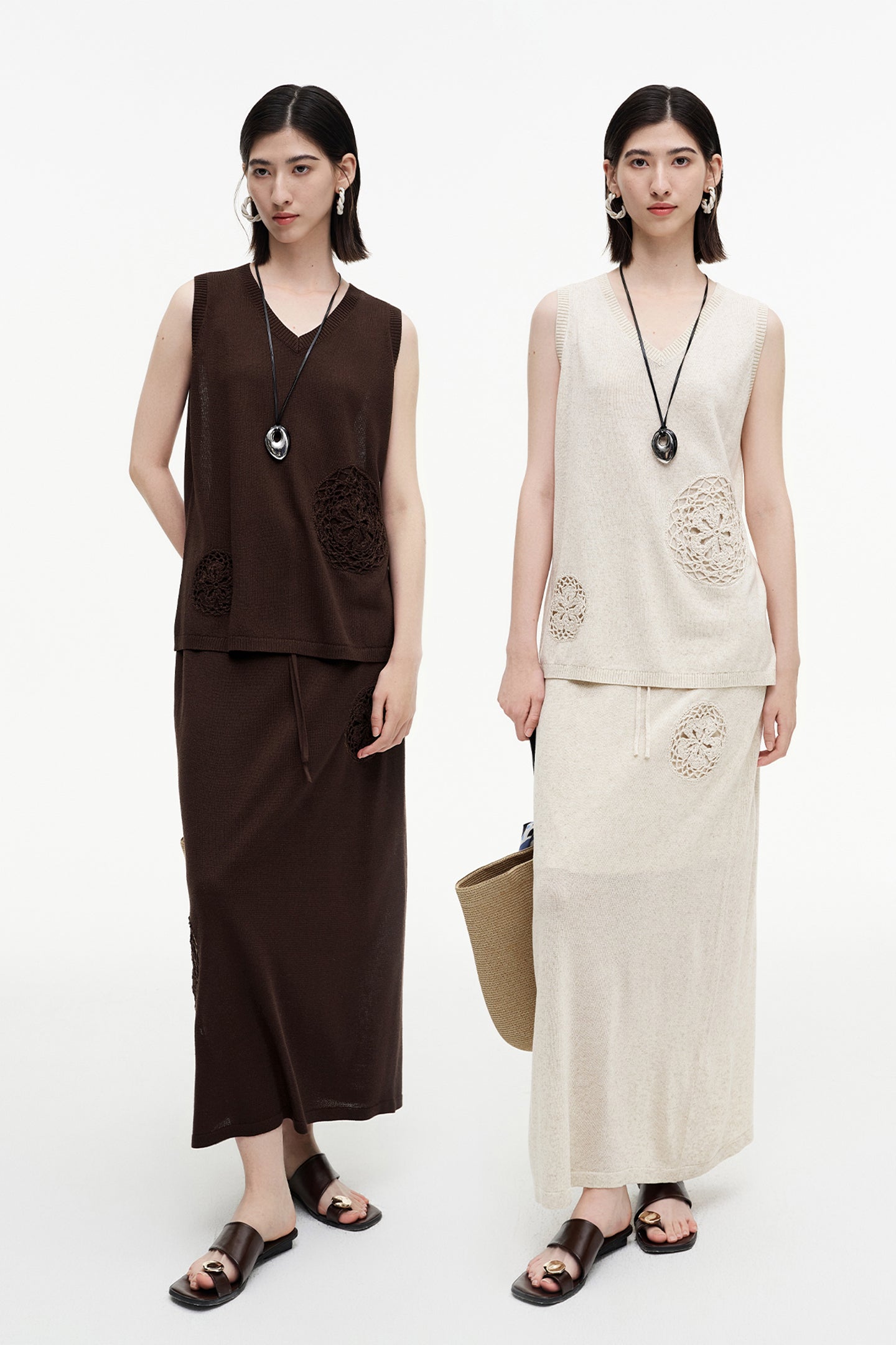 SELFWHO Meconopsis series linen hollow vest + straight skirt set