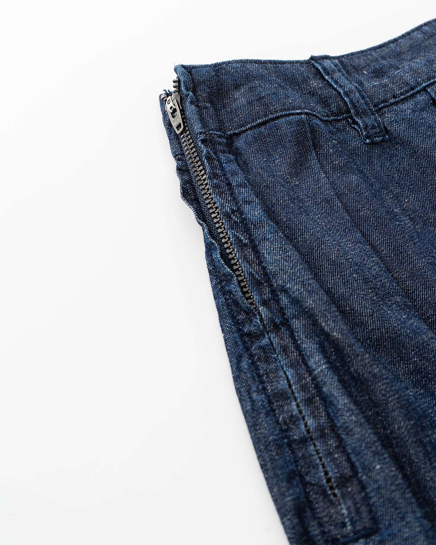 Cotton and linen blend raw cowboy style vest and denim skirt