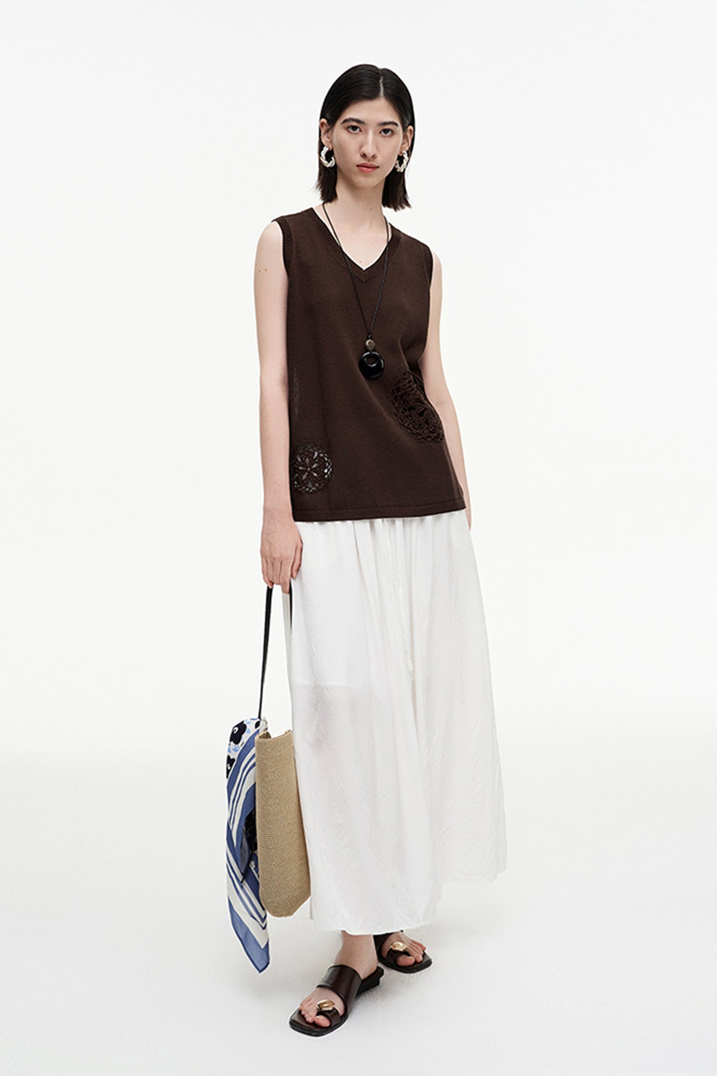 SELFWHO Meconopsis series linen hollow vest + straight skirt set