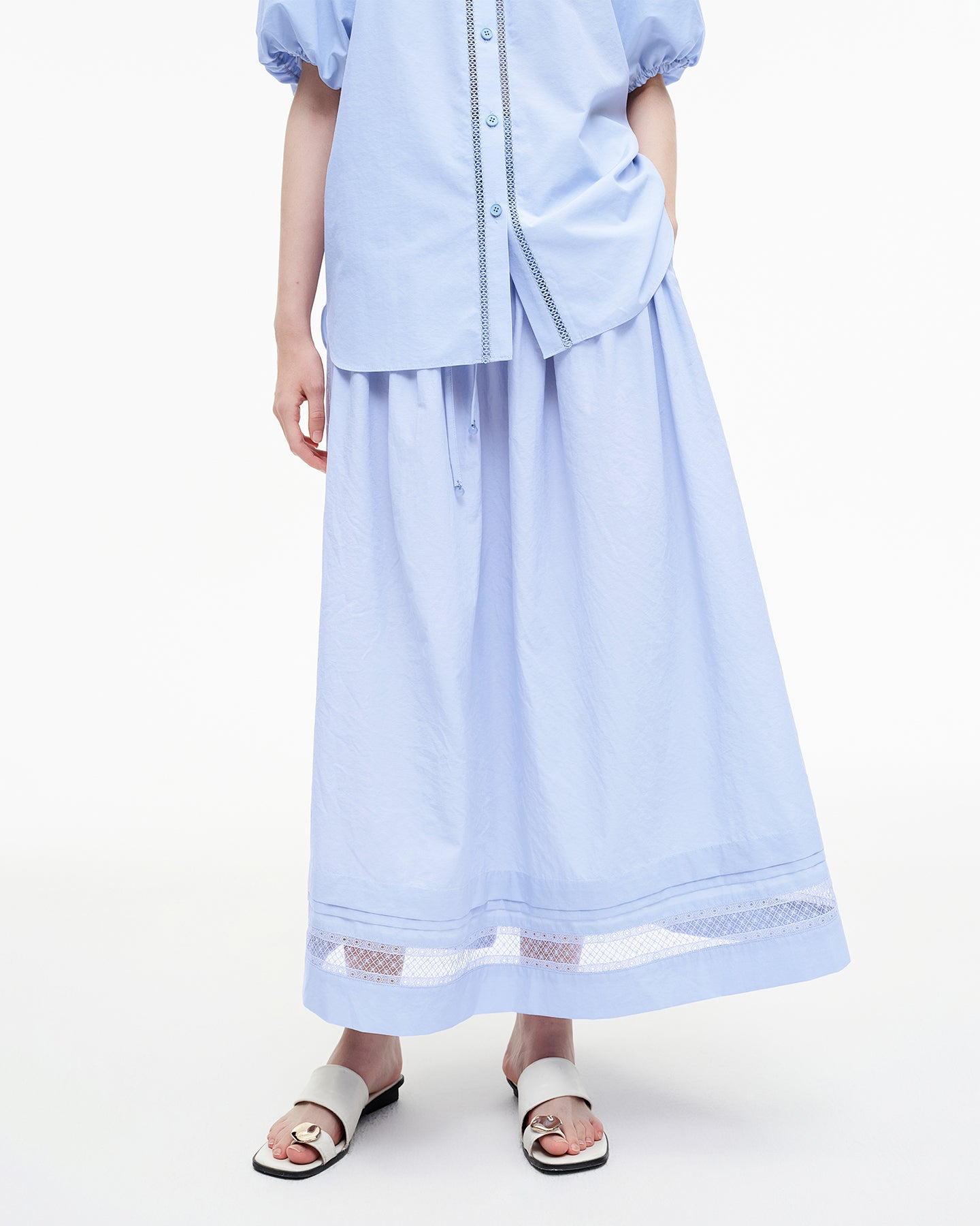 Hollow lace stitching skirt + top set