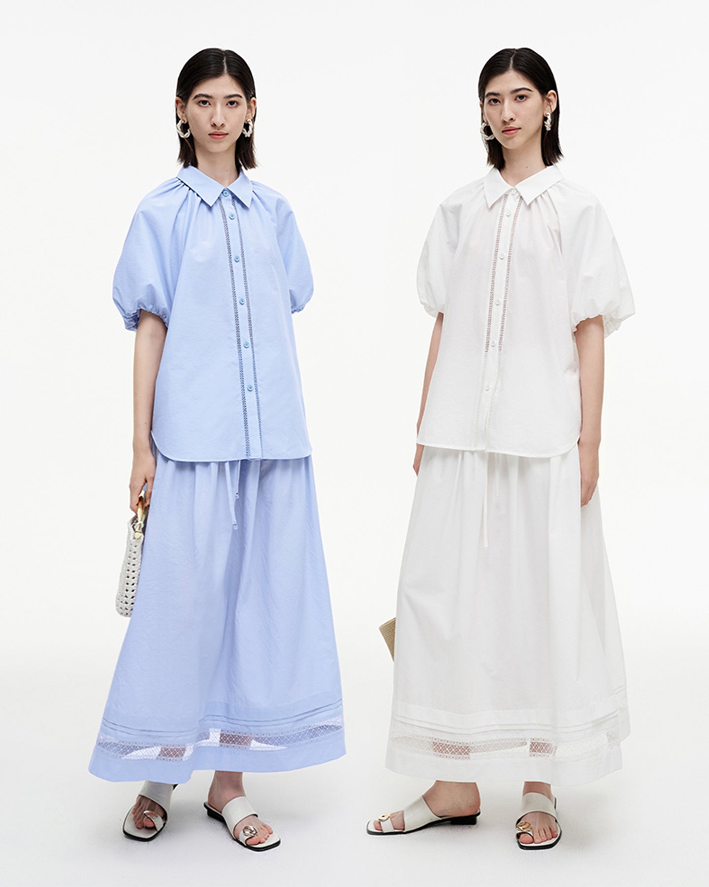Hollow lace stitching skirt + top set