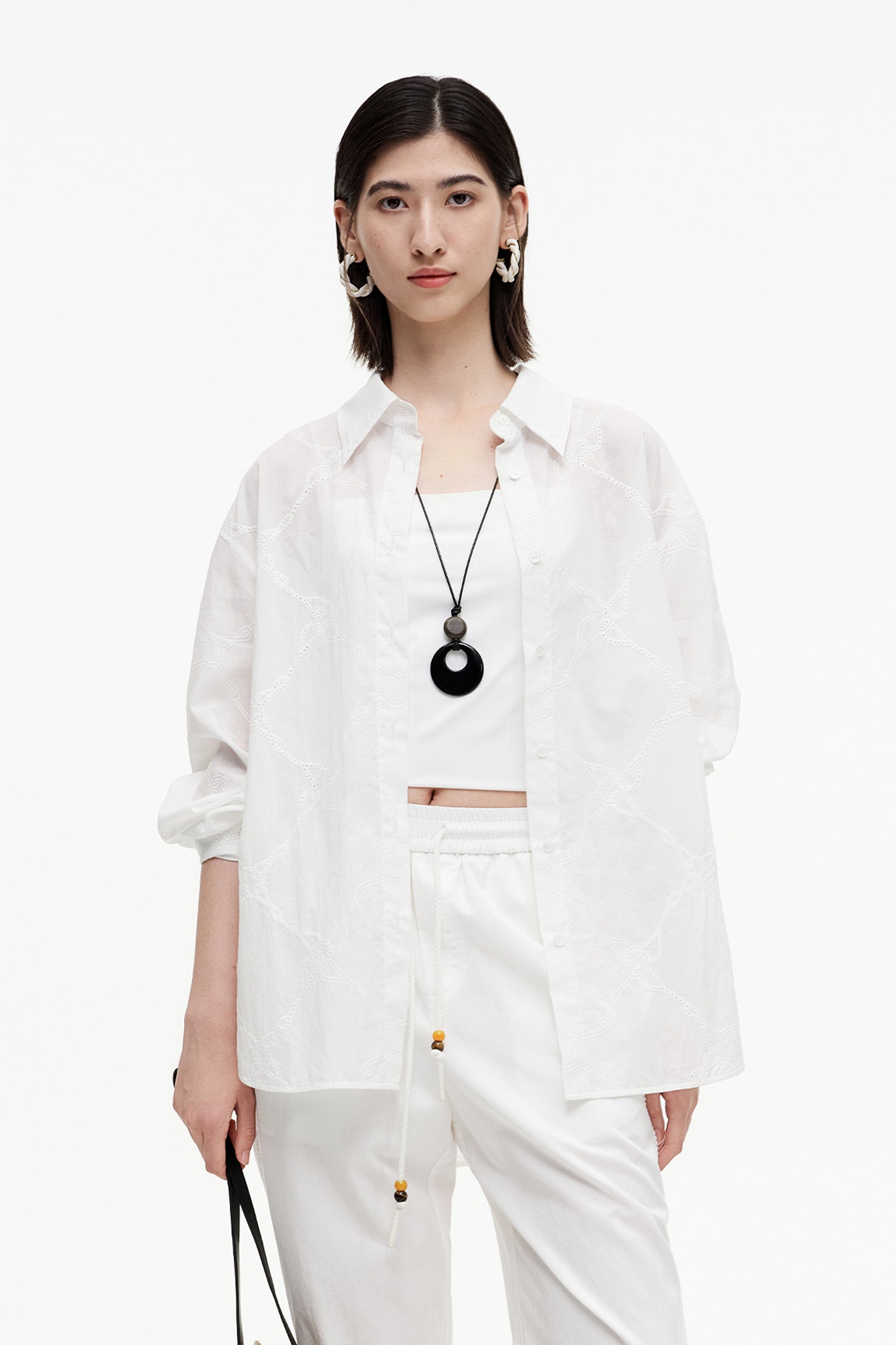 SELFWHO Meconopsis Series Cotton Embroidered Shirt + Pants Set