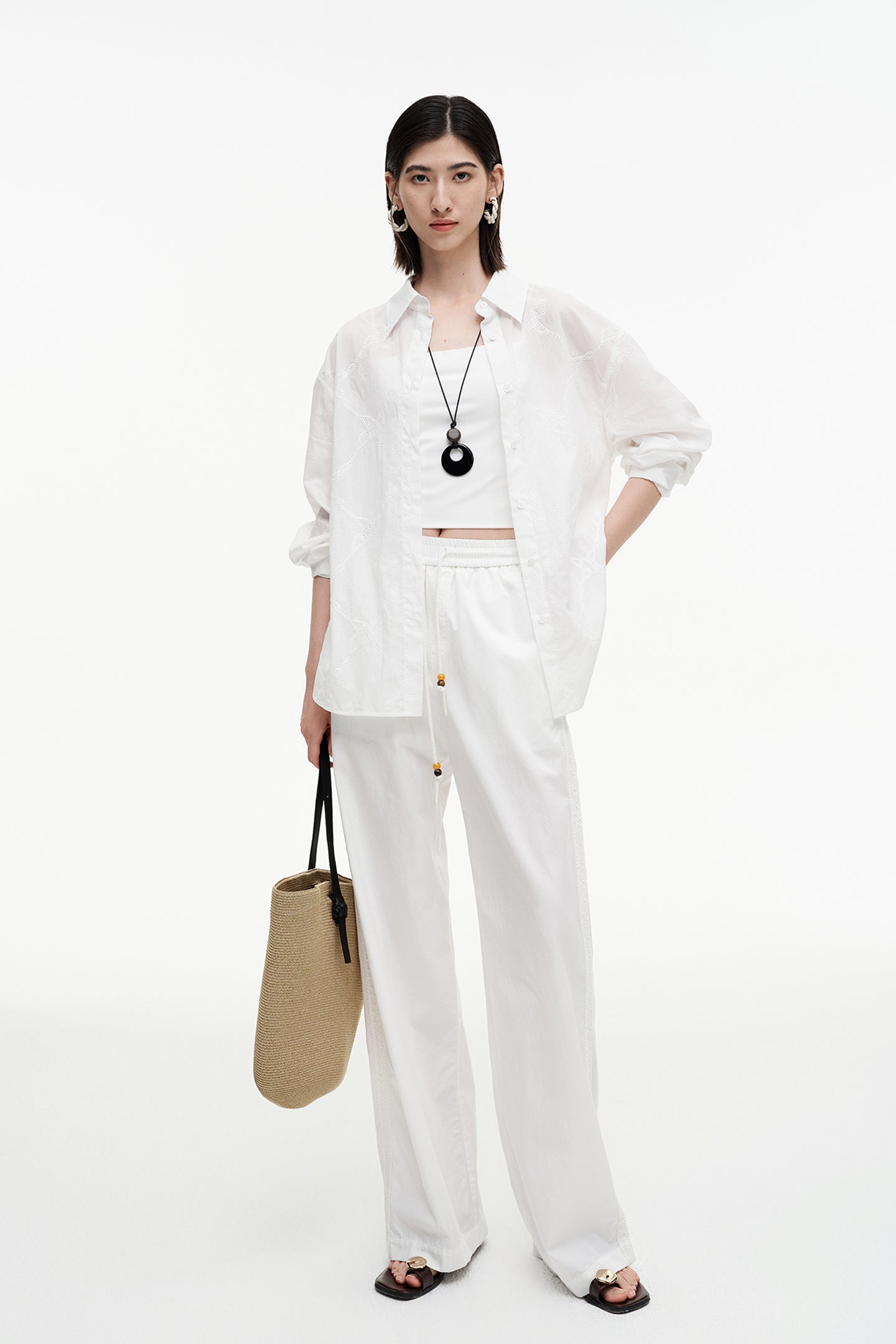 SELFWHO Meconopsis Series Cotton Embroidered Shirt + Pants Set