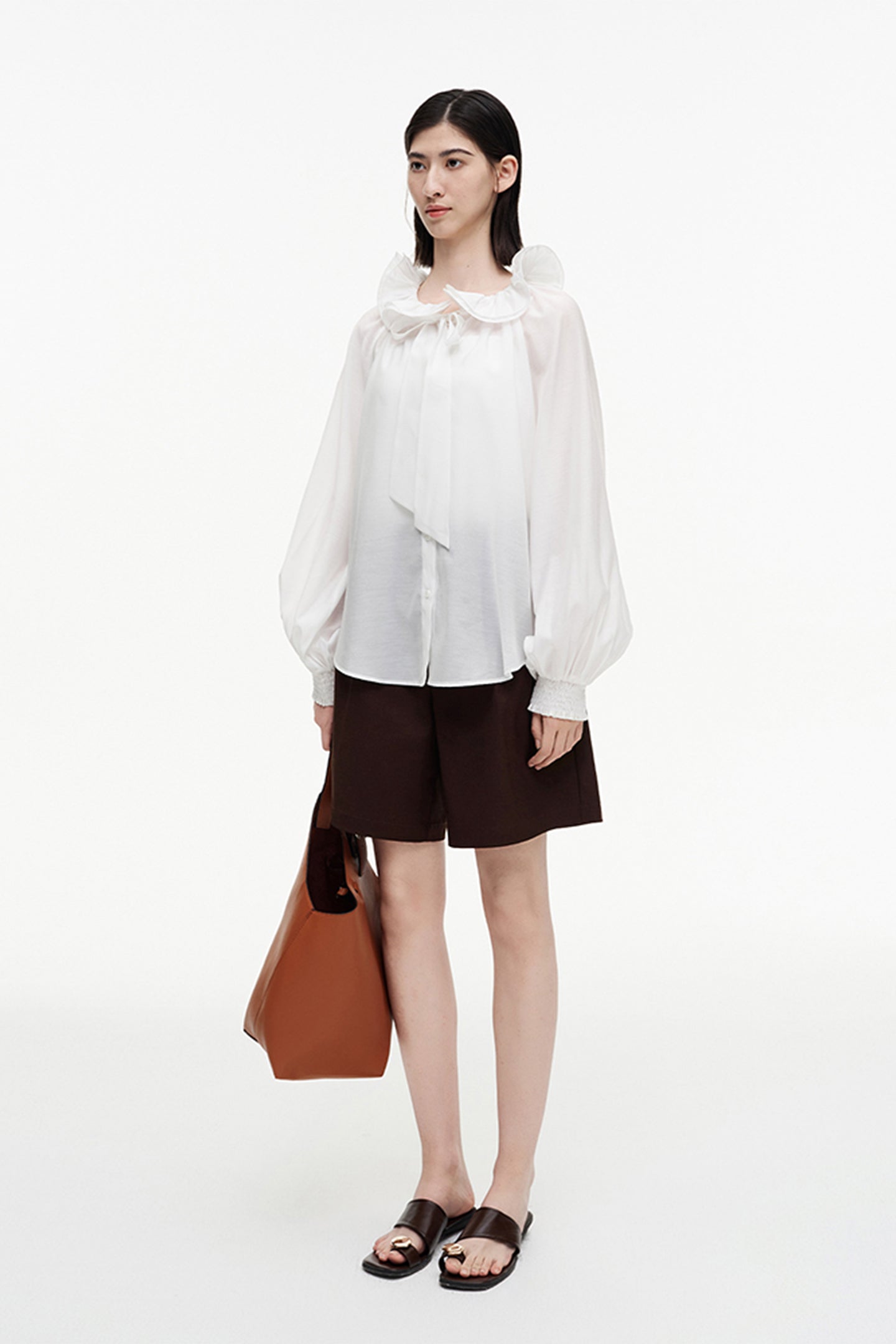 SELFWHO Meconopsis series lotus leaf collar shirt