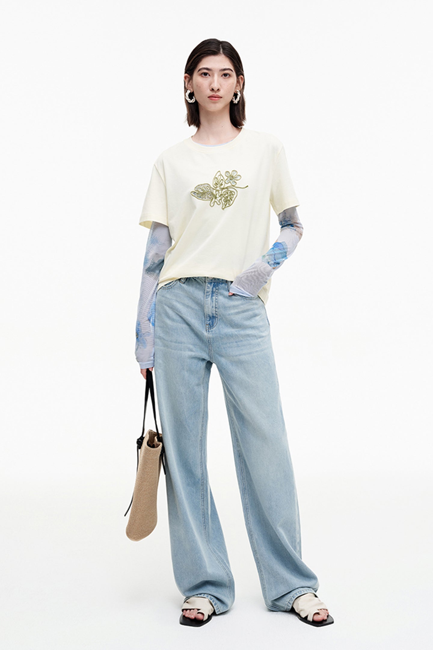 SELFWHO Meconopsis series printed bottoming shirt