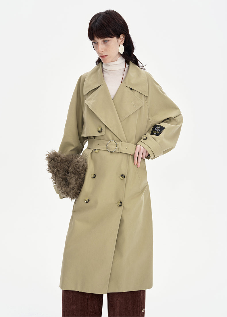 Old money style khaki trench coat for women classic double-breasted design coat