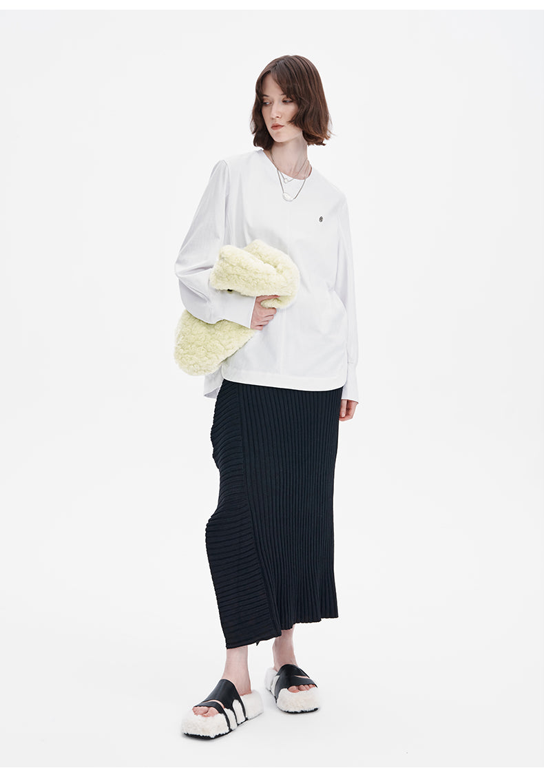 Selfwho Lazy casual loose bottoming top pure cotton simple solid color long-sleeved T-shirt