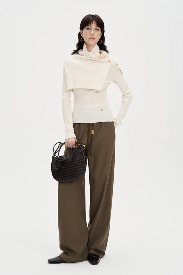 Sheep Wool Blend Knitted Long Sleeve Slim Fit Cape Top