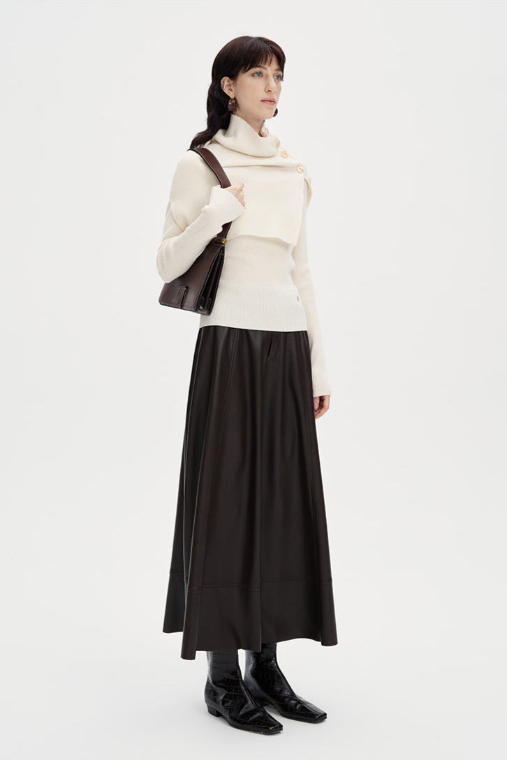 Sheep Wool Blend Knitted Long Sleeve Slim Fit Cape Top