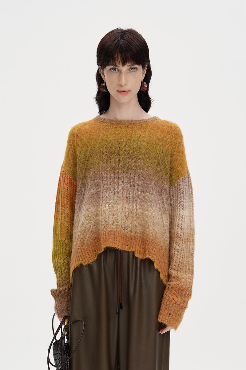 Alpaca blend hand-knitted sweater loose hollow striped sunset shirt